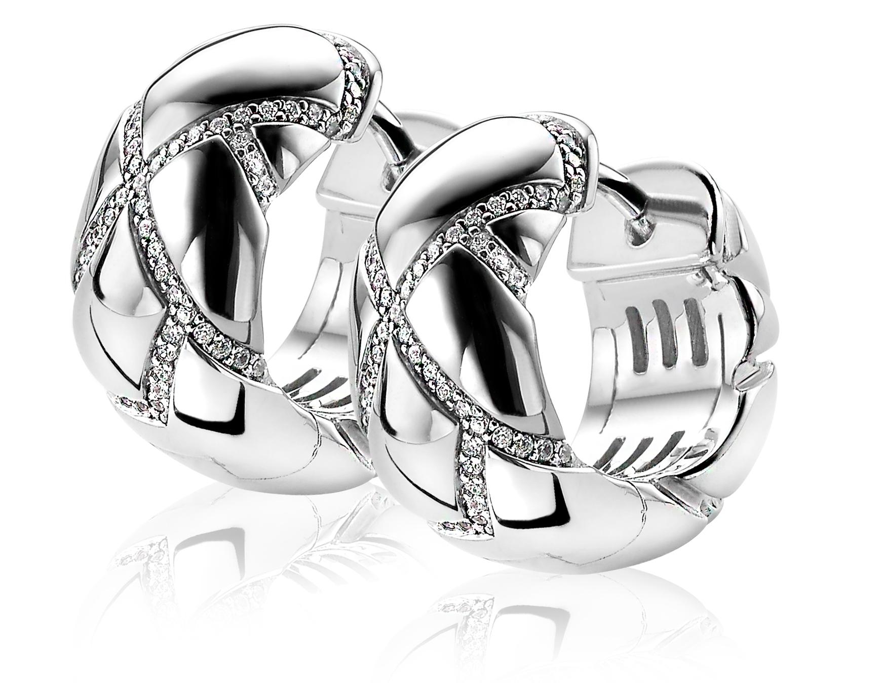 Mart Visser by ZINZI zilveren creolen glad 18 x9mm wit MVO8