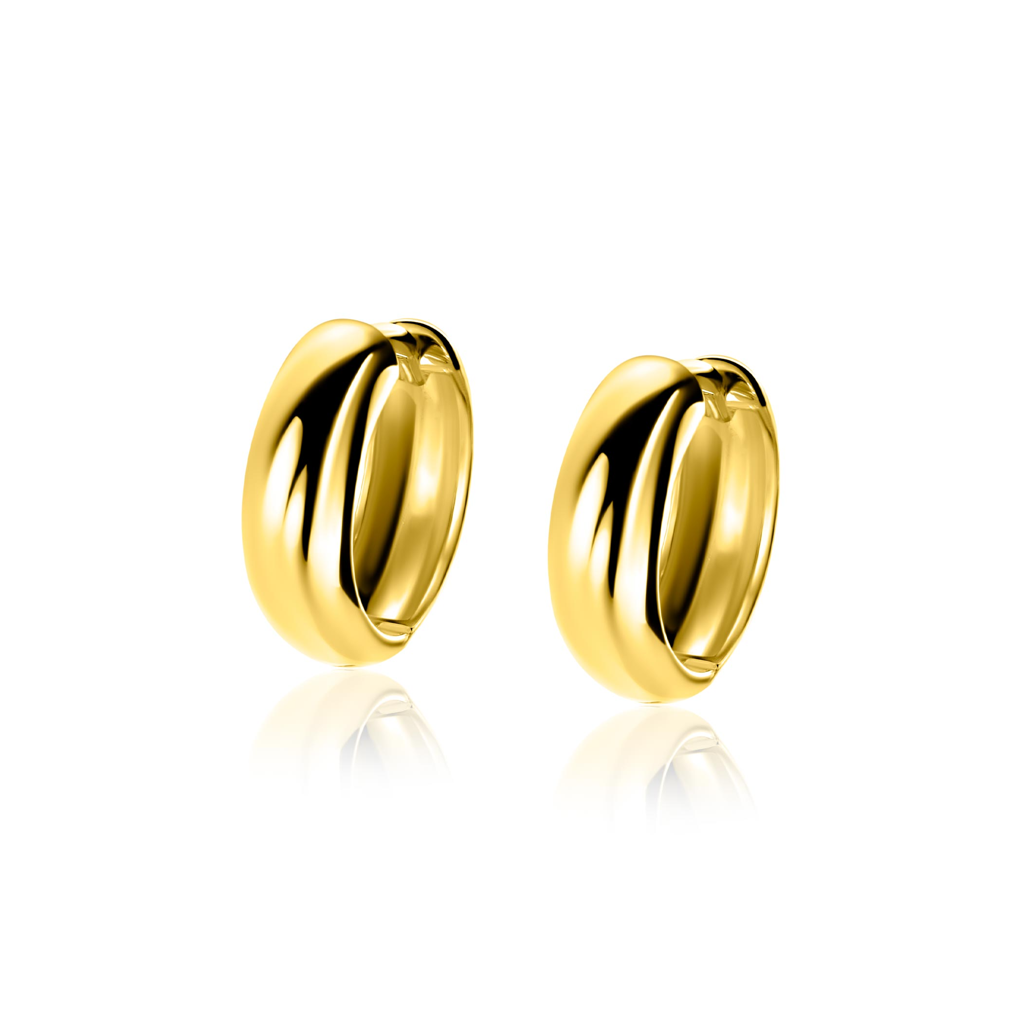 ZINZI goldplated zilveren gladde oorringen 15,5mm met brede ronde buis 5mm. Met luxe en gemakkelijke klapsluiting. De oorringen zijn vervaardigd van eerste gehalte zilver (925) en extra geel verguld.