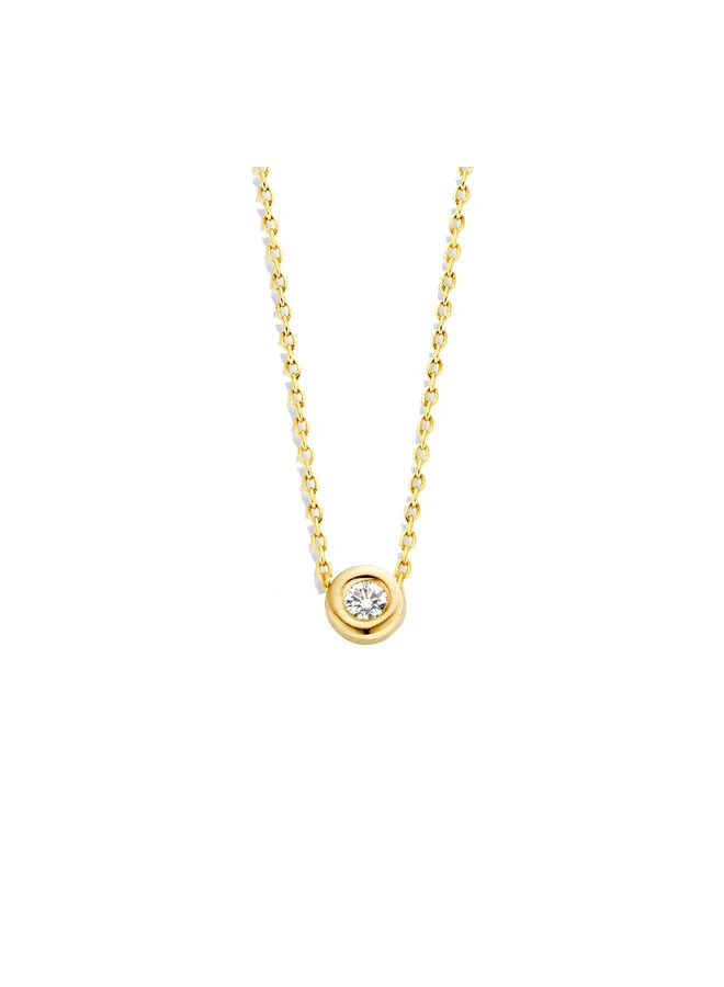 Materiaal14 karaat geel goud, 42-44cm
Afwerking Witte diamant van 0,03 ct
Afmeting van de diamant met zetkasje is 3.36 mm doorsnede met een dikte van 2.04 mm