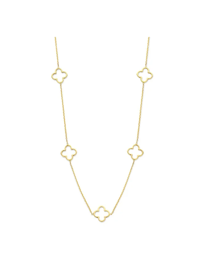 Materiaal, 14 karaat geel-, wit- of ros&eacute;goud
Afwerking, Glanzend
Afmeting, De Clover is 10 mm breed en 10 mm hoog, met een dikte van 1 mm
Lengte Collier, 40-41-42 cm, het collier heeft een anker schakel en een dikte van 0.8 mm