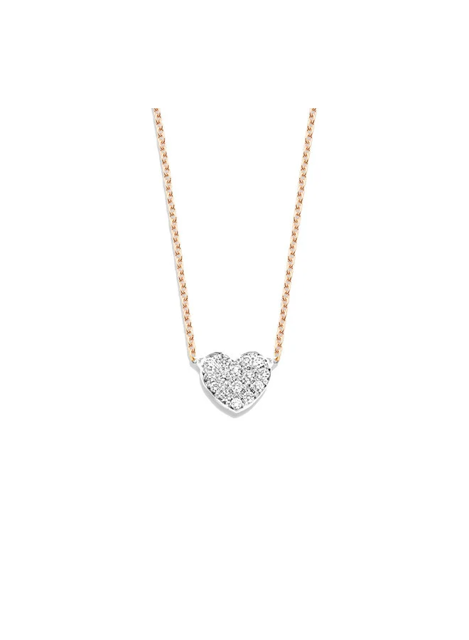 Materiaal14 karaat geel-, wit- of ros&egrave;goud. Het hartje is ingelegd met witte diamanten. De kwaliteit van de diamanten is VS- top Wesselton kleur G/H
Afwerking, Glanzend
Afmeting, Het hartje is 6 mm breed, 5.1 mm hoog en 1 mm dik
Lengte Collier, 42-43-44 cm, het collier heeft een anker schakel en een dikte van 0.8 mm