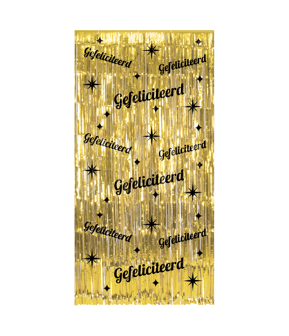 De Classy party curtains van Paper Dreams zijn uitgevoerd in de stijlvolle kleuren goud en zwart. Deze combinatie straalt klasse uit en past perfect bij de andere feestversiering uit de Classy lijn. Naast Classy party curtain - Gefeliciteerd zijn deze unieke feestartikelen ook verkrijgbaar met andere kroonleeftijden en enkele leuke thema's. De afmeting van de gordijnen is 2 bij 1 meter 