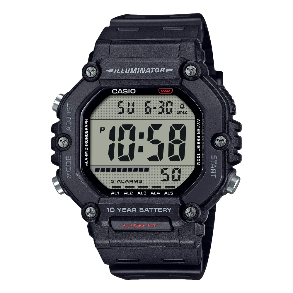 Die AE-1600H-1AVEF ist eine digitale Armbanduhr mit grauem Zifferblatt und schwarzem Kunststoff-Silikonarmband. Sie ist quadratisch, wasserdicht bis 10 ATM und ausgestattet mit Datumsfunktion. Das Geh&auml;use besteht aus Kunststoff-Silikon mit synthetischem Plastikglas. Tragen Sie sie bequem im Alltag oder bei sportlichen Aktivit&auml;ten. Ideal f&uuml;r jeden, der Zuverl&auml;ssigkeit sch&auml;tzt.