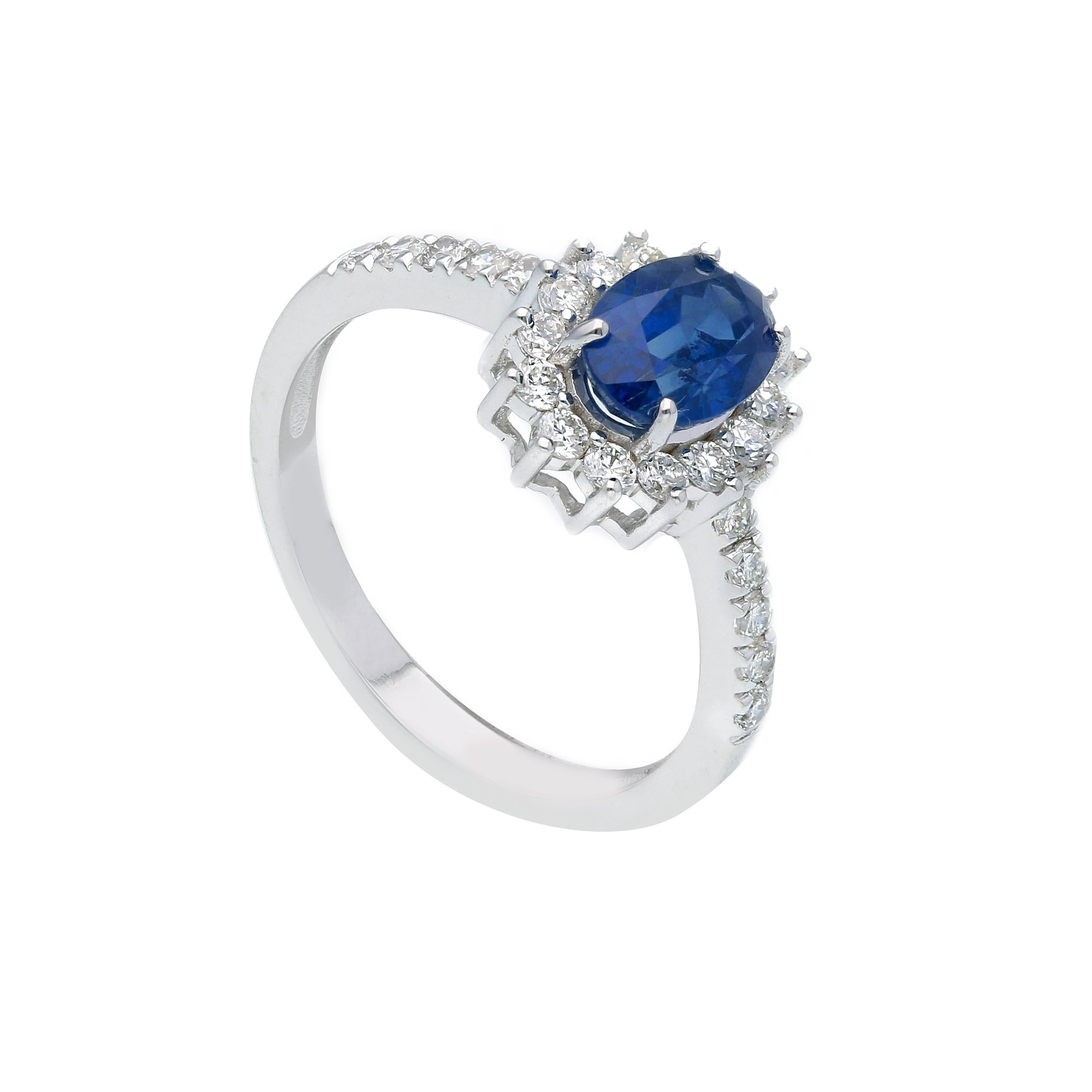 Ring in wit goud 18 k met natuurlijke saffier 1.09 ct en Diamant 0.44 ct 