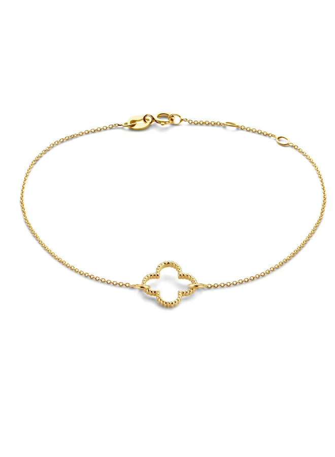 Materiaal, 14 karaat geelgoud
Afmeting, De Clover heeft een doorsnede van 7 mm
Lengte Chain, De lengte van de armband is 16-17-18 cm, de armband heeft een anker schakel met een dikte van 1.1 mm