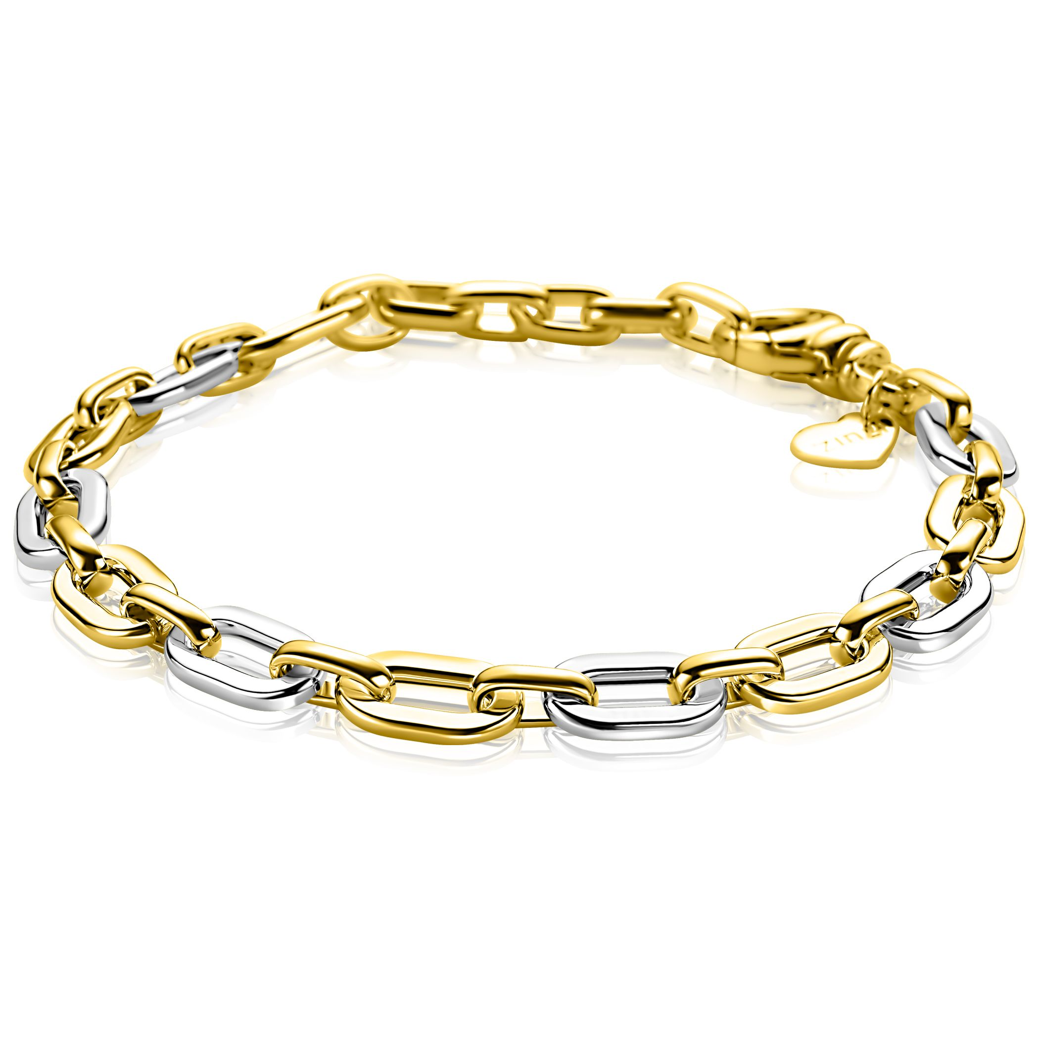 De ZINZI zlv. armband bicolor met ovale schakels, modelnummer ZIA2757, is een stijlvolle mix van zilver en goud. Deze armband, gecategoriseerd als sieraad en specifiek als armband, voegt een elegante uitstraling toe aan elke outfit. Draag hem solo voor een subtiele look of combineer met andere armbanden voor een trendy, gelaagde stijl.