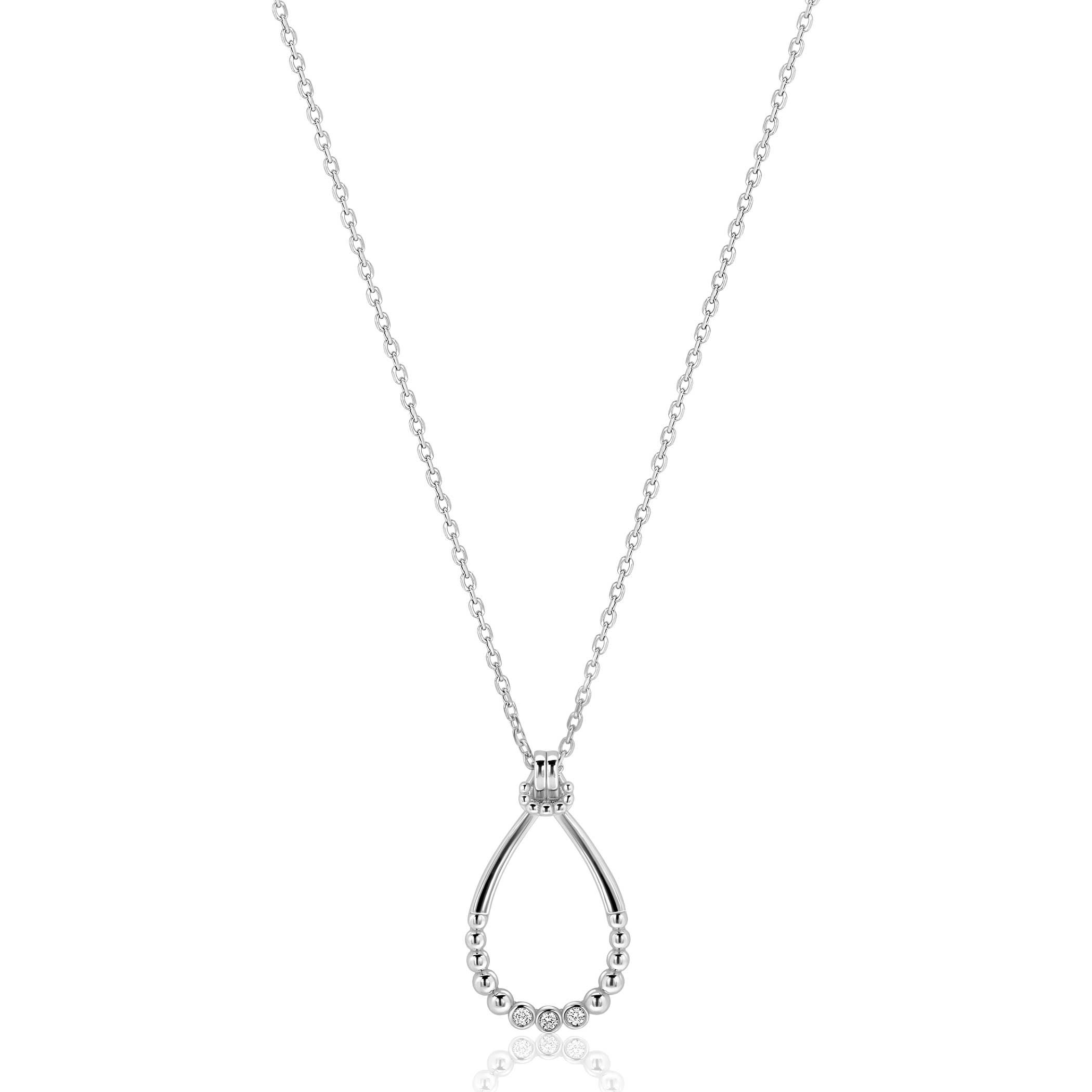 ZINZI zilveren ketting 45cm met open druppelvormige hanger (31mm), speels bezet met bolletjes en drie witte zirkonia’s. De lengte van de ketting is verstelbaar van 42cm tot 45cm. Vervaardigd van eerste gehalte zilver (925) en voorzien van een extra rodiumlaag voor langdurige glans.