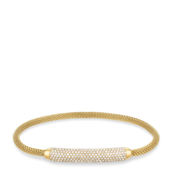  De BERING armband 666-27-180 combineert minimalistisch design met een luxueuze uitstraling. Het fijn geweven mesh van goudkleurig roestvrij staal sluit soepel om de pols, terwijl het centrale element &ndash; rijk bezet met helder fonkelende kristallen &ndash; bij elke beweging een subtiel, opvallend accent geeft.  Met zijn strakke lijnen en warme goudtint is dit sieraad een moderne klassieker uit de Arctic Symphony collectie &ndash; ge&iuml;nspireerd op de stille gloed van de Arctis.  Gemaakt van goudkleurig roestvrij staal met kristalaccenten. 