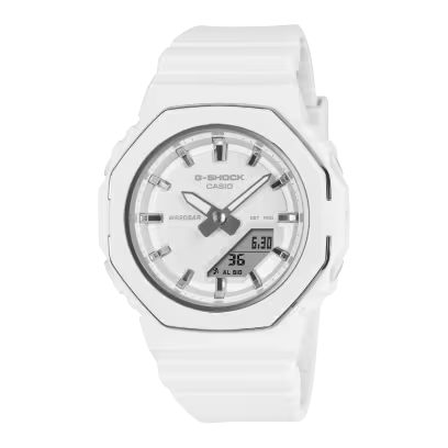 Eigenschaften der GMA-P2110-7AER Uhr: Diese stilvolle Armbanduhr hat ein wei&szlig;es Armband und ein rundes Geh&auml;use aus Kunststoff/Silikon. Sie verf&uuml;gt &uuml;ber eine analoge und digitale Anzeige, eine Datumsfunktion und ein robustes Mineralglas. Mit einer Geh&auml;usegr&ouml;&szlig;e von 46 mm und einer Dicke von 11,3 mm ist sie ideal f&uuml;r den t&auml;glichen Gebrauch. Perfekt f&uuml;r ein modernes, sportliches Outfit.