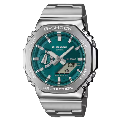 Der GM-2110D-3A1ER ist eine stilvolle Armbanduhr mit silbernem Edelstahlarmband und gr&uuml;nem Zifferblatt mit Streifenmuster. Sie verf&uuml;gt &uuml;ber eine analoge und digitale Anzeige, Datumsfunktion und Schweizer Uhrwerk. Die Uhr ist wasserdicht bis 200 Meter. Tragen Sie sie am Handgelenk f&uuml;r einen eleganten, modernen Look, perfekt f&uuml;r jeden Anlass.