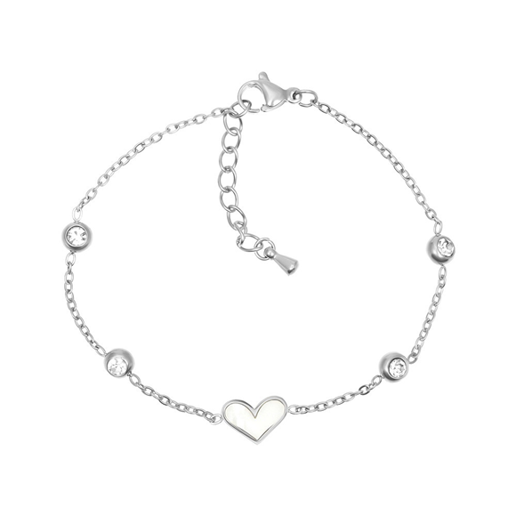 IXXXI armband gemaakt van stainless steel. De armband heeft een hartje en vier kralen met zirkonia stenen.