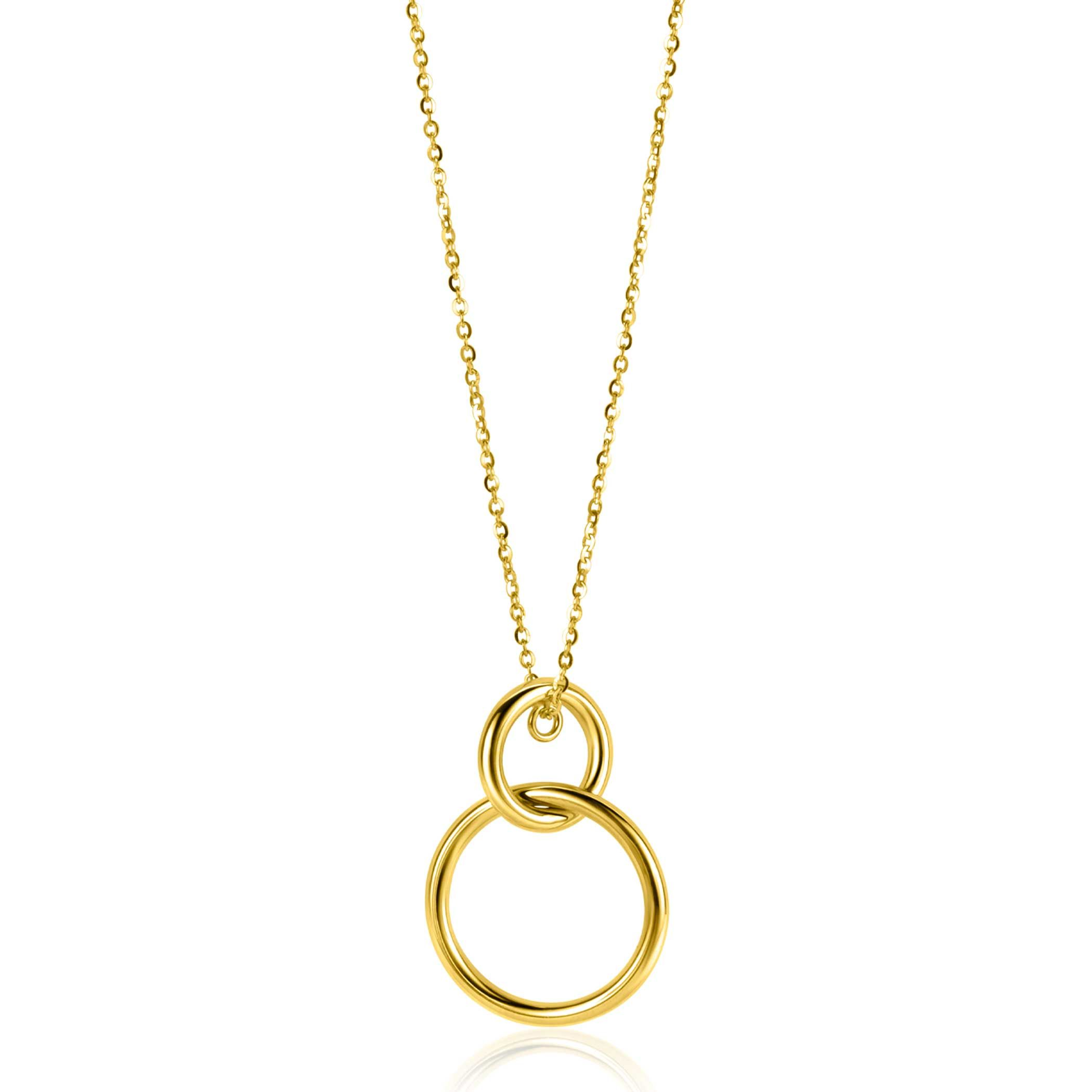 ZINZI Gold 14 krt gouden anker ketting met trendy hanger, waarbij twee ronde vormen met elkaar verbonden zijn. De hanger is 26mm lang. Beide vormen hebben een buisdikte van 2mm. De lengte van de ketting is te vari&euml;ren tussen 42-45cm. Met herkenbaar 'Zinzi' door het kleine gouden Zinzi hartje bij de sluiting. Vervaardigd van geheel 14 karaat goud (585).