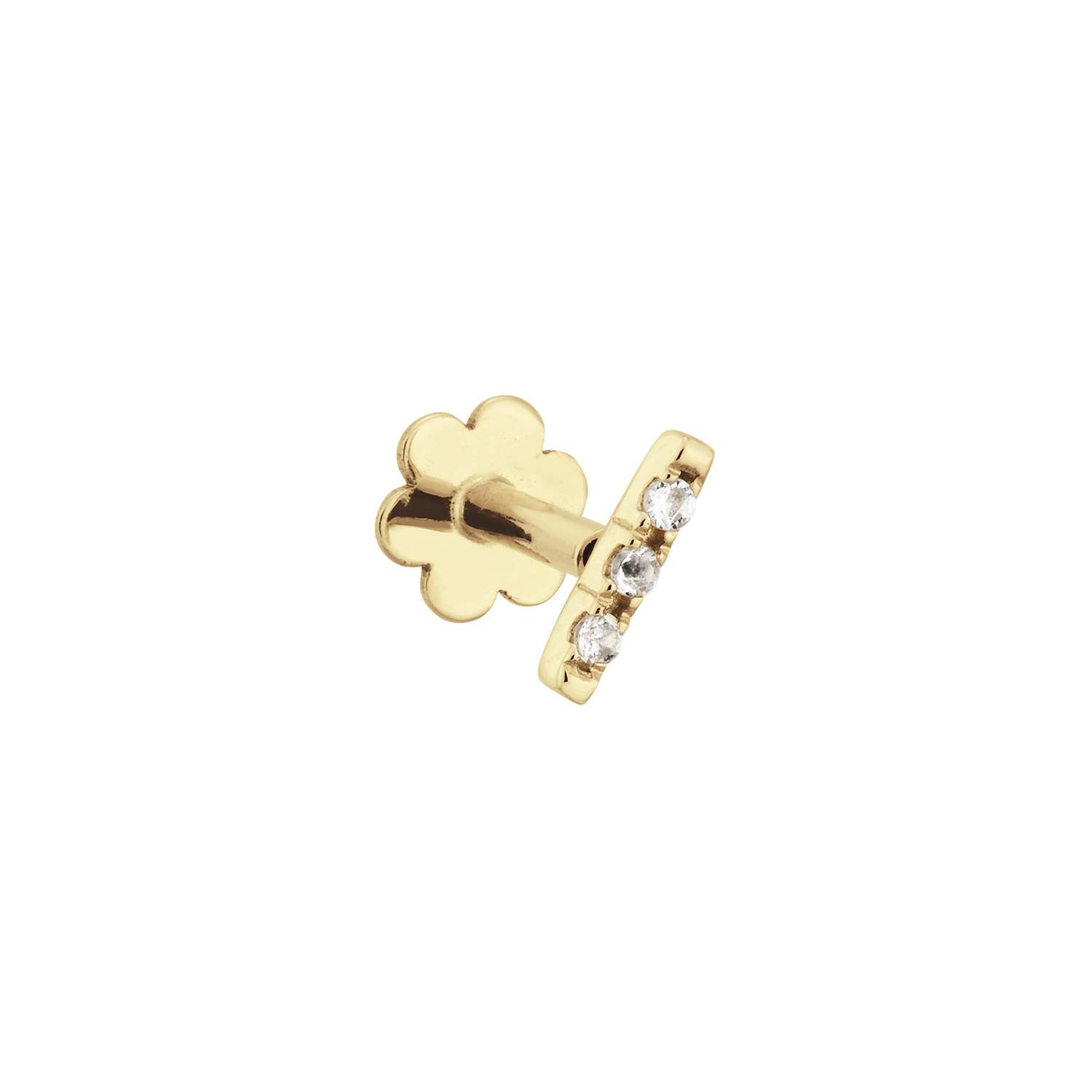 gouden piercing, White Topaz bar