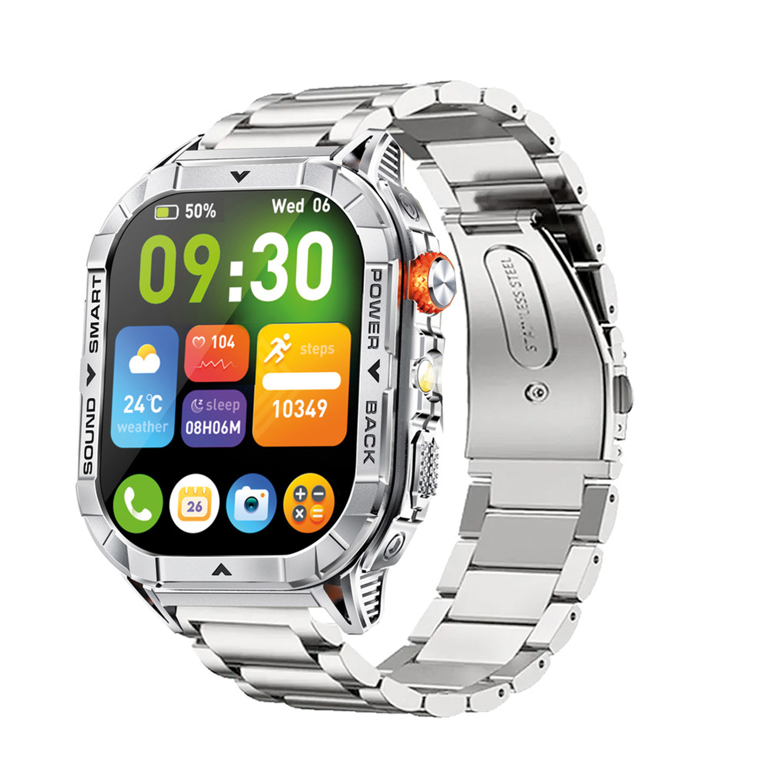 SMARTY2.0 SW103E 
Dit Smarty Smartwatch horloge is een stap in de toekomst. Door zijn Amoled scherm is het beeld vele malen scherper en intenser. De zilverkleurige kast is gemaakt van aluminium met een gehard glas. Aan de kast zit een zilverkleurige stalen band met een vouwsluiting. Het rechthoekige horloge heeft een afmeting van 53x45x14mm en is spatwaterdicht. Deze smartwatch is sportief, stijlvol, maar zeker gebruiksvriendelijk. Om door apps, berichten en tekst te bladeren hoeft je alleen maar op het glas te tikken of de knop te gebruiken. Tevens heeft het een Find my watch functie.

Merk:
SMARTY2.0 Smartwatches verbinden je met de wereld. 
SMARTY2.0 biedt een brede keuze aan vormen en functionaliteiten. Een ronde of rechthoekige smartwatch? Eentje voor de smalle pols? Een ladies watch of een kids watch?  SMARTY2.0 heeft het allemaal.
De keuze qua functionaliteiten is onuitputtelijk: bluetooth bellen, stappenteller, hartslag- en bloeddrukmeter,  meerdere verschillende sporttrackers, menstruatie en ovulatie herinneringen, ingebouwde GPS, vind mijn smartphone en heel veel meer. Maak je eigen keuze.
Iedere SMARTY werkt zowel met iOS als met Android en is moeiteloos via een QR-code te koppelen met iedere mobiele telefoon. Misschien wel d&eacute; makkelijkste smartwatch voor iedereen.
SMARTY2.0 staat voor hoge kwaliteit in een betaalbaar prijssegment: &euro; 79 - &euro; 199.

Highlights:
- Geschikt voor Android en iOS  
- De Smartwatch heeft Bluetooth call 
- Hoge batterij efficientie
- 24 uur hartritme meting
- Bevat smart music en mini games
- Door de verschillende meters en tellers is het mogelijk om onder andere de hartslag, stappen, snelheid, slaap, luchtdruk, stress, hoogte- en diepte te meten
- D.m.v. de ingebouwde GPS, is het mogelijk om offline te navigeren en achteraf je route terug te kijken (zonder dat de telefoon in de buurt is)
- Stof,- Waterdichtheid: IP68