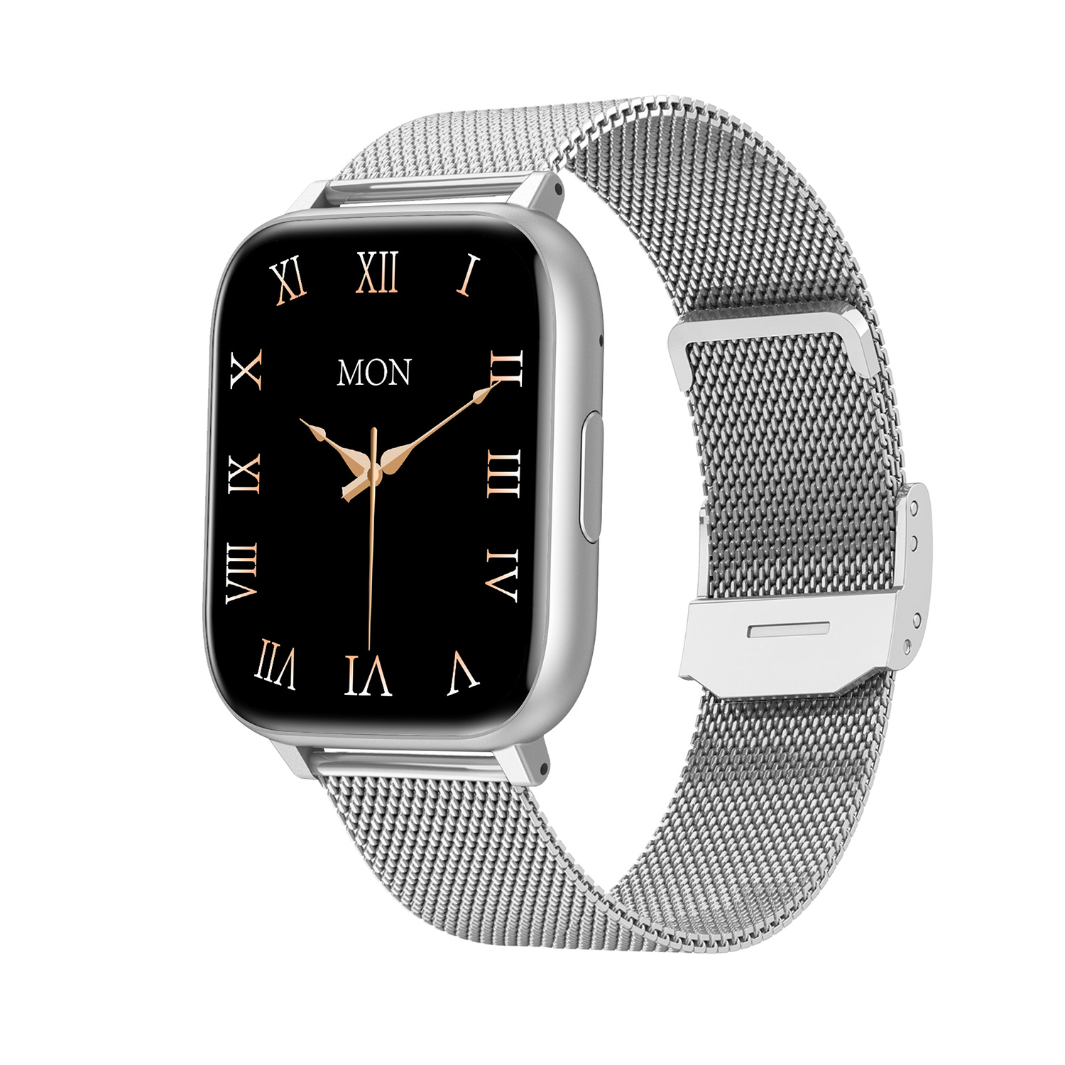 De Smarty 2.0 SW105F smartwatch heeft een rechthoekige aluminium kast in zilverkleur met een stijlvolle Milanese roestvrijstalen band van 22 mm breed. De horloge heeft geen datumfunctie, maar biedt een waterbestendigheid van niveau 5. Draag deze smartwatch comfortabel en stijlvol om je pols voor een moderne look en geavanceerde functionaliteit.