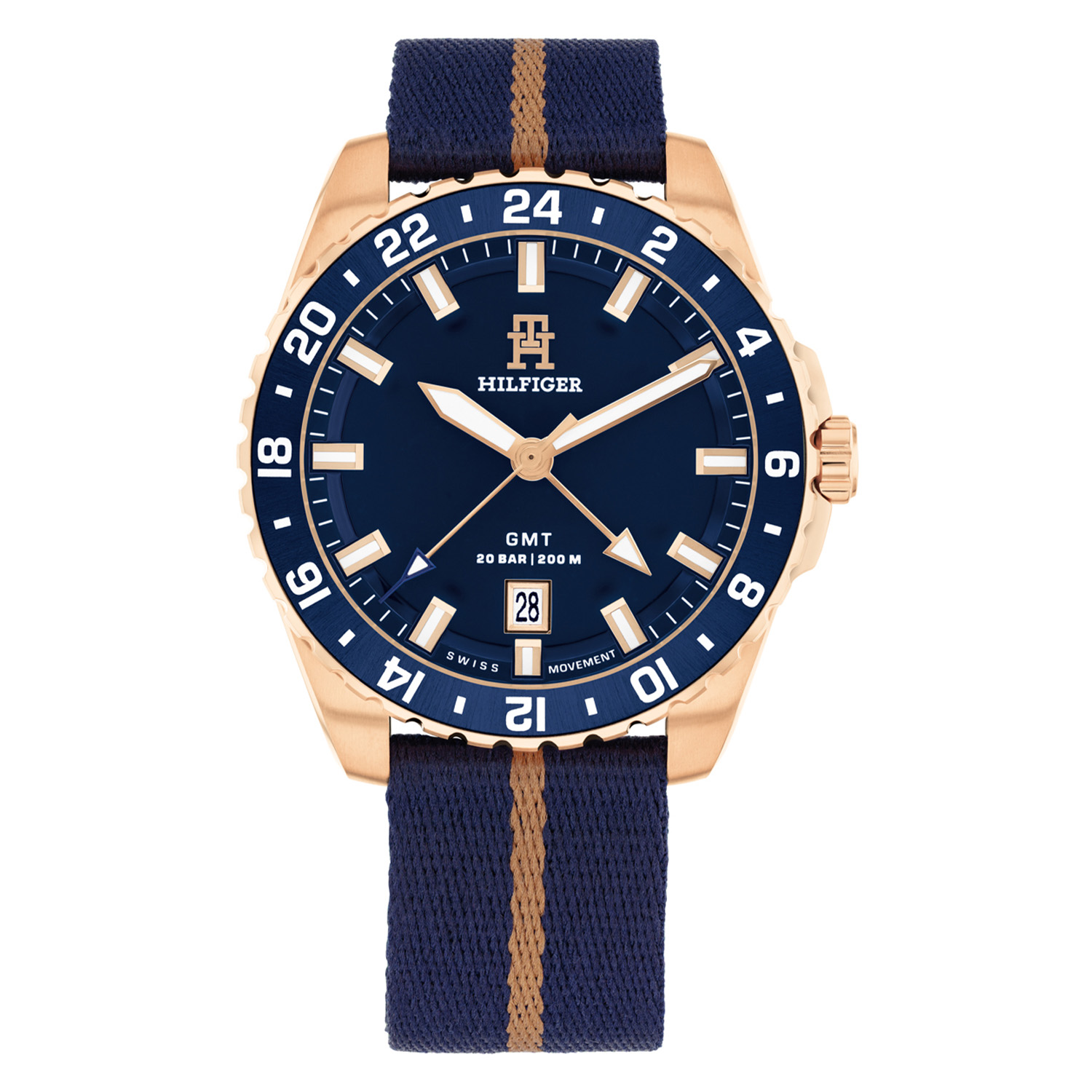 Tommy Hilfiger TH1792130 Horloge Heren Staal Ros&eacute;kleurig 42mm
Dit specifieke horloge van Tommy Hilfiger uit de TH 85 serie met artikelnr: TH1792130 is een luxe herenhorloge die niet in je collectie mag ontbreken. Het stalen herenhorloge heeft een ronde ros&eacute;kleurige kast met een bedrukte blauwe bezel en een blauwe wijzerplaat met lumibrite cijfers en wijzers en een tweede tijd. Aan de kast zit een blauwe textiel band met een gespsluiting. Het horloge heeft een mineraalglas, een doorsnee van 42mm en is 20ATM.  

Het merk:
Sinds de lancering van het merk in 1985 is Tommy Hilfiger wereldwijd bekend geworden als pionier van de klassieke Amerikaanse coole stijl. Ge&iuml;nspireerd door de iconische popcultuur en het Amerikaanse erfgoed. De dames en herencollectie van dit seizoen bestaan uit minimalistische silhouetten en rustieke lederen details. De herenhorlogecollectie biedt iconische uurwerken met roestvrijstalen, lederen en siliconen banden.

Specificaties:
- Mineraalglas 
- Ronde kast 42mm
- Ros&eacute;kleurige horlogekast
- Blauwe wijzerplaat 
- Textiele band 
- 20ATM