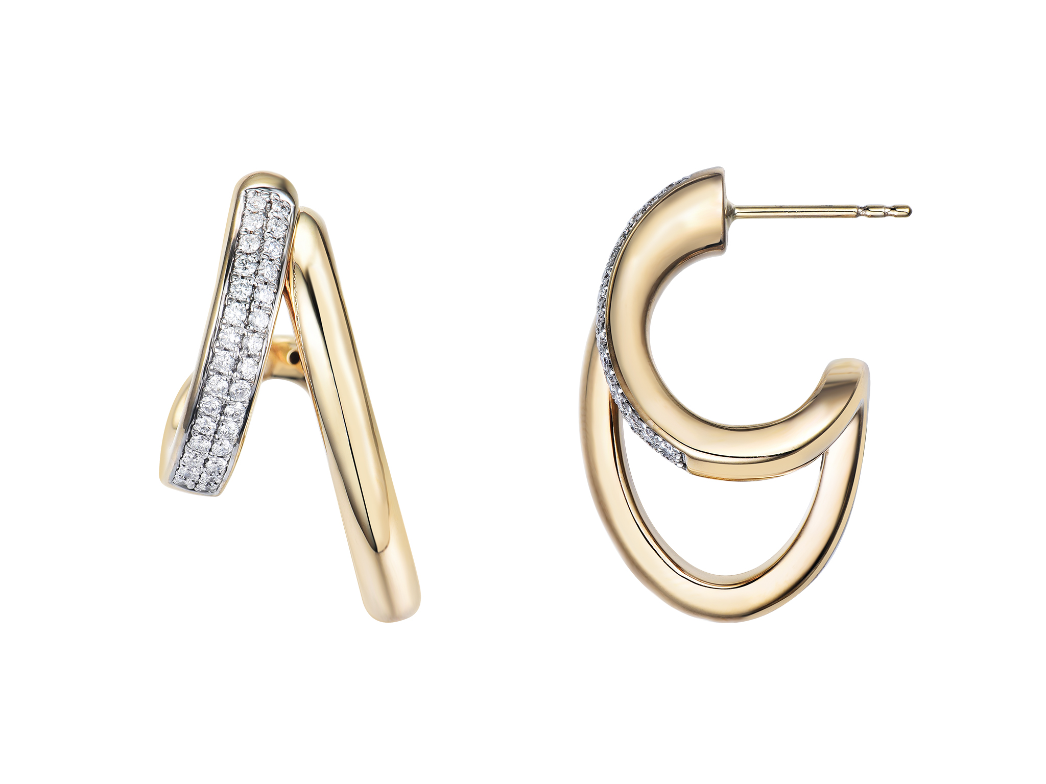 Huiscollectie - 14kt geelgouden fantasie oorknoppen Pav&eacute; bezet met briljant geslepen diamanten - GBP0144 14K