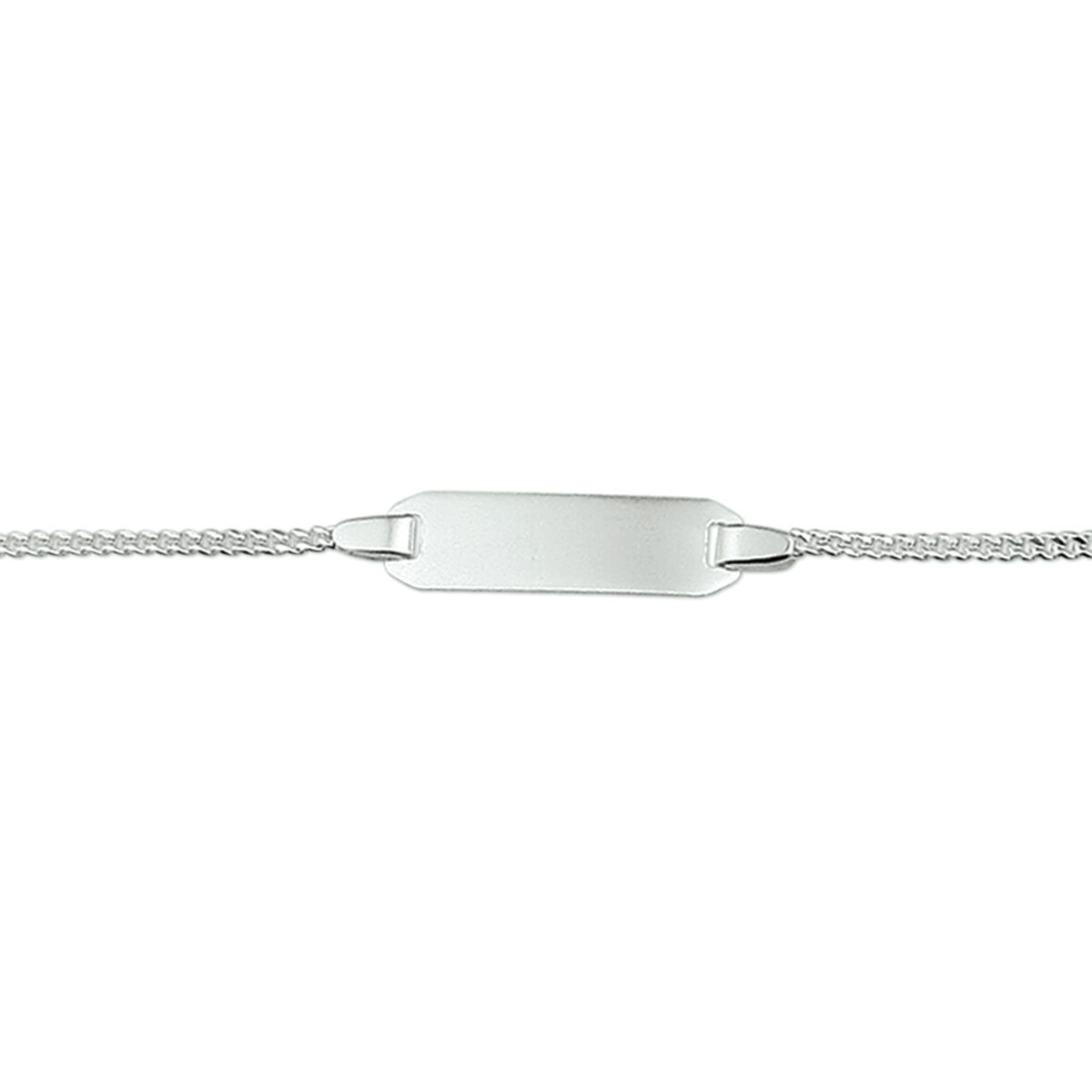 Zilveren graveerarmband met een gourmette schakel. De breedte van de naamplaat armband bedraagt 5 millimeter. De armband heeft een lengte van 9 centimeter met 2 centimeter extensie. Deze lengte is geschikt voor pas geboren meisjes en jongens tot 8 maanden (afhankelijk flink of tenger).... Leuk als kraam- of verjaardagscadeau. U kunt één naam gratis laten graveren. De gravure kunt u vermelden in het opmerkingenveld tijdens het bestelproces. Gegraveerde artikelen kunnen niet worden geruild.