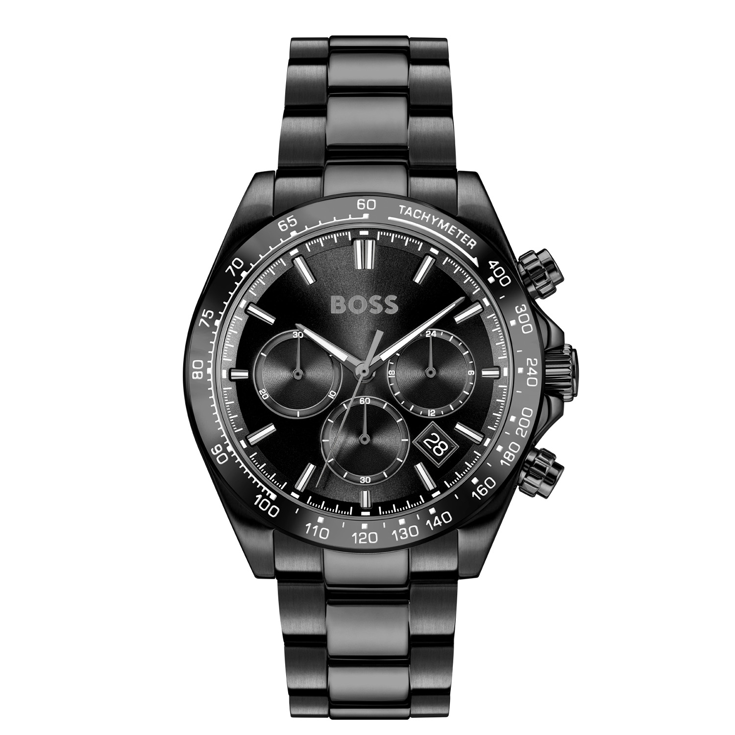 BOSS zwart stalen horloge HERO 2.0  43mm
Dit BOSS horloge uit de HERO 2.0 serie heeft een sportieve uitstraling. Het gaat niet alleen om de tijd, maar ook om elk moment te grijpen en er je eigen draai aan te geven. Wees je eigen baas, bepaal je eigen tempo en ga ervoor. Het herenhorloge valt op door zijn stalen zwarte horlogekast met een zwarte bezel met een tachymeter en zijn zwarte sunray wijzerplaat met een chronograaf en een datum. Opvallend zijn de wijzers en de strepen die met lumibrite zijn ingelegd. Aan de kast zit een strakke zwarte schakelband met vouwsluiting. Het horloge heeft een doorsnee van 43mm met een mineraalglas en is 5ATM. 

HET MERK:
HUGO BOSS is afgestemd op levensstijlen waar het gaat om kwaliteit en precisie. Het wereldwijde fashionlabel is verdeeld in twee merken: BOSS en HUGO. Het merk BOSS biedt geavanceerde, moderne horloges gericht op kwaliteit en design om een onberispelijke look te creëren – of het nu zakelijk, casual of sportief is. De horloge collectie van BOSS is perfect afgestemd op levensstijlen waar het gaat om kwaliteit en precisie. BOSS is op maat gemaakt in een onberispelijke stijl.

Blijf stijlvol bij de tijd. Voor de BOSS-vrouw is stijl het handelsmerk en draait alles om
details. Breng uw look naar een hoger niveau met onze nieuwe en kenmerkende horlogecollectie.

SPECIFICATIES:
- Mineraalglas
- Ronde kastvorm, Ø 43mm
- Stalen zwarte horlogekast
- Zwarte wijzerplaat
- Stalen zwarte schakelband
- Chronograaf en datum
- 5ATM