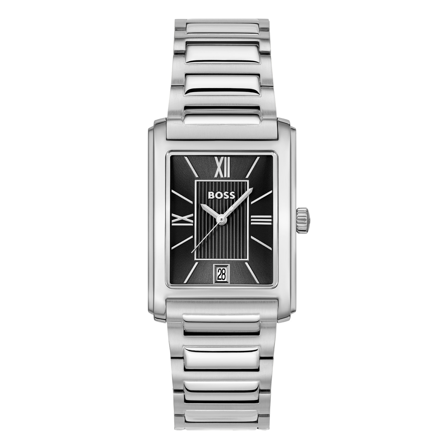 BOSS stalen horloge  PRINCIPLE DRESS  28x39mm
Dit BOSS horloge uit de PRINCIPLE DRESS heeft een stijlvolle uitstraling. Net als principes die de basis van karakter vormen, is onze PRINCIPLE-collectie het juiste voorbeeld van verfijnde stijl. De tijdloze ontwerpen zorgen ervoor dat het elke
garderobe aanvult en dient als een betrouwbaar en stijlvol accessoire voor elke gelegenheid. Met zijn gedurfde maar verfijnde ontwerp blijft de PRINCIPLE DRESS de weg wijzen, het eerdere succes eren en tegelijkertijd de toekomst herdefiniëren in eigentijdse stijl. Dit herenhorloge valt op door zijn stalen rechthoekige gebogen horlogekast met zijn fijn bewerkte zwarte wijzerplaat met een datum en deels romeinse uursaanduiding. Aan de kast zit een stalen schakelband met een vouwsluiting. Het horloge heeft een afmeting van 28x39mm met een mineraalglas en is 3ATM. 

HET MERK:
HUGO BOSS is afgestemd op levensstijlen waar het gaat om kwaliteit en precisie. Het wereldwijde fashionlabel is verdeeld in twee merken: BOSS en HUGO. Het merk BOSS biedt geavanceerde, moderne horloges gericht op kwaliteit en design om een onberispelijke look te creëren – of het nu zakelijk, casual of sportief is. De horloge collectie van BOSS is perfect afgestemd op levensstijlen waar het gaat om kwaliteit en precisie. BOSS is op maat gemaakt in een onberispelijke stijl.

Blijf stijlvol bij de tijd. Voor de BOSS-vrouw is stijl het handelsmerk en draait alles om
details. Breng uw look naar een hoger niveau met onze nieuwe en kenmerkende horlogecollectie.

SPECIFICATIES:
- Mineraalglas
- Rechthoekige kastvorm, 28x39mm
- Stalen horlogekast
- Zwarte wijzerplaat
- Stalen schakelband
- Datum
- 3ATM