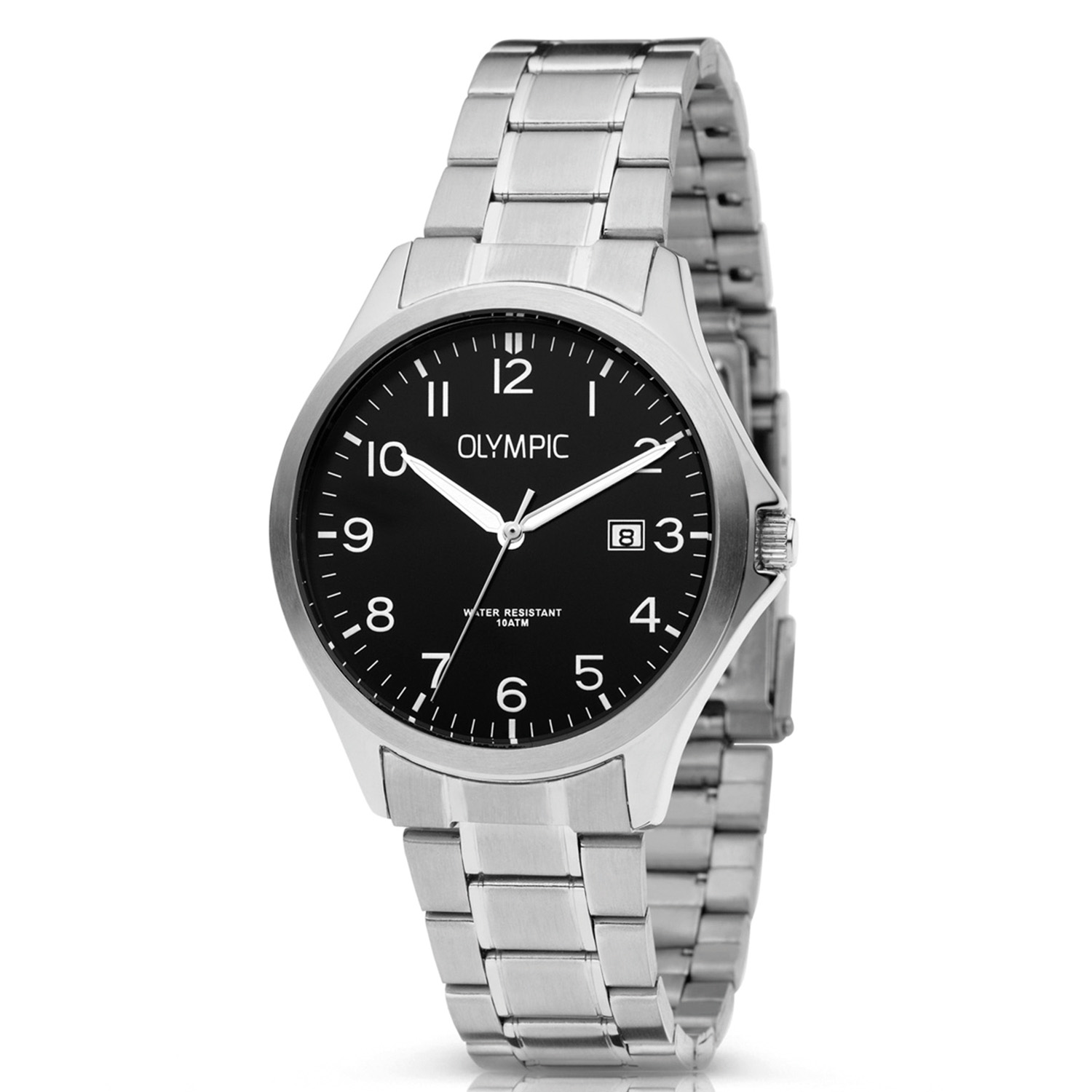 Olympic OL72HSS246 ROBIN - Horloge - Staal - Zilverkleurig - 40mm
Dit unieke Olympic horloge met artikelnummer: OL72HSS246 is een klassiek/ sportief herenhorloge. De zilverkleurige stalen kast heeft een zwarte wijzerplaat met Arabische cijfers en streepjes en een datumaanduiding. Aan het horloge zit een stalen schakelband met een vouwsluiting. Het horloge heeft een mineraalglas, een afmeting van 40mm en is 10 ATM.

Waterdichtheid 10 ATM
Dit horloge is bestand tegen water bij het zwemmen en douchen. Dit horloge is niet bestand tegen (grote) waterdruk dus je kunt er niet mee duiken.

Het merk:
Het Nederlandse horlogemerk Olympic levert stoere chronografen, slimline series, digitale uurwerken en elegante dameshorloges. De prijs-kwaliteitverhouding staat bij Olympic hoog in het vaandel met prijzen die uiteenlopen van &euro; 34,95 tot en met &euro; 139,00.

100% Nederlands ontwerp, waterdicht en standaard 3 jaar fabrieksgarantie.

Specificaties:
- Zilverkleurige horlogekast
- Zwarte wijzerplaat
- Zilverkleurige schakelband
- 10 ATM (Regen- & spatwaterdicht)
- Standaard 3 jaar fabrieksgarantie
- Mineraalglas