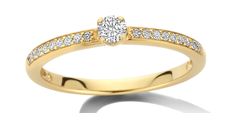 Geelgouden ring 18kt met diamanten 0.16ct.