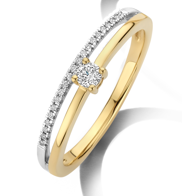 Bicolor ring 18kt met diamanten 0.13ct.