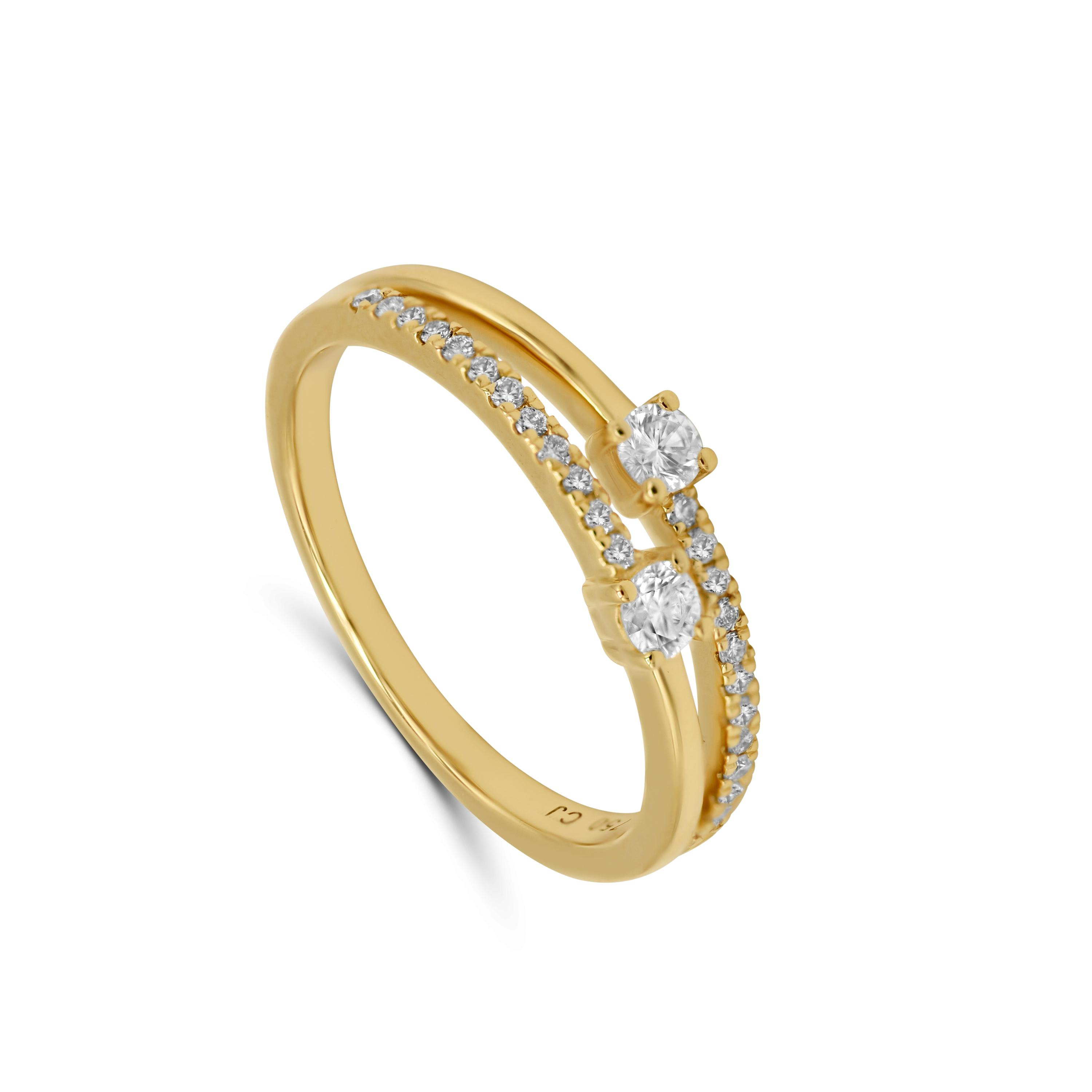 Geelgouden ring met dubbele band 18kt en diamanten 0.26ct.