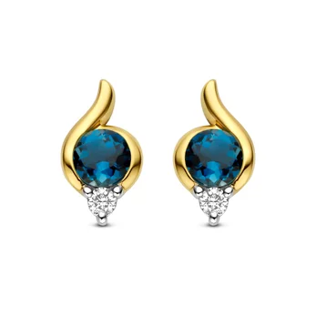 Oorstekers met topaas en diamant 0.06