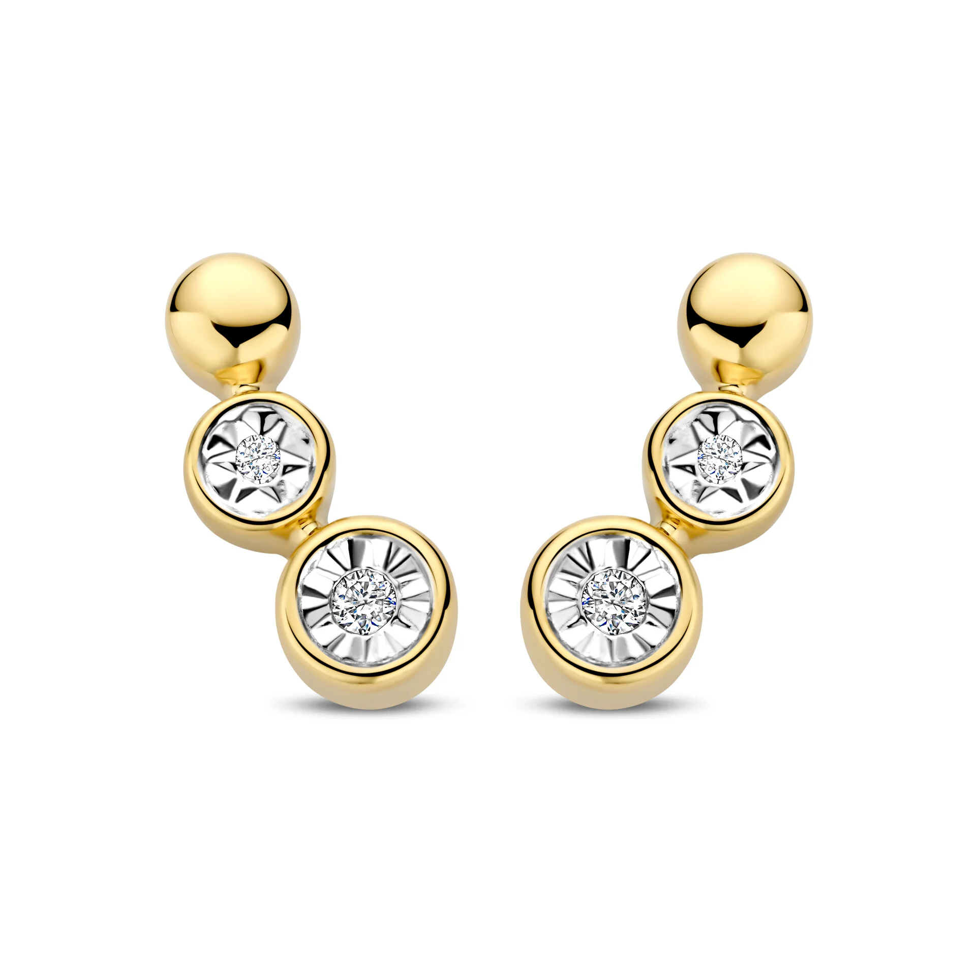 geelgouden oorknoppen met diamant SI 2 0.03crt