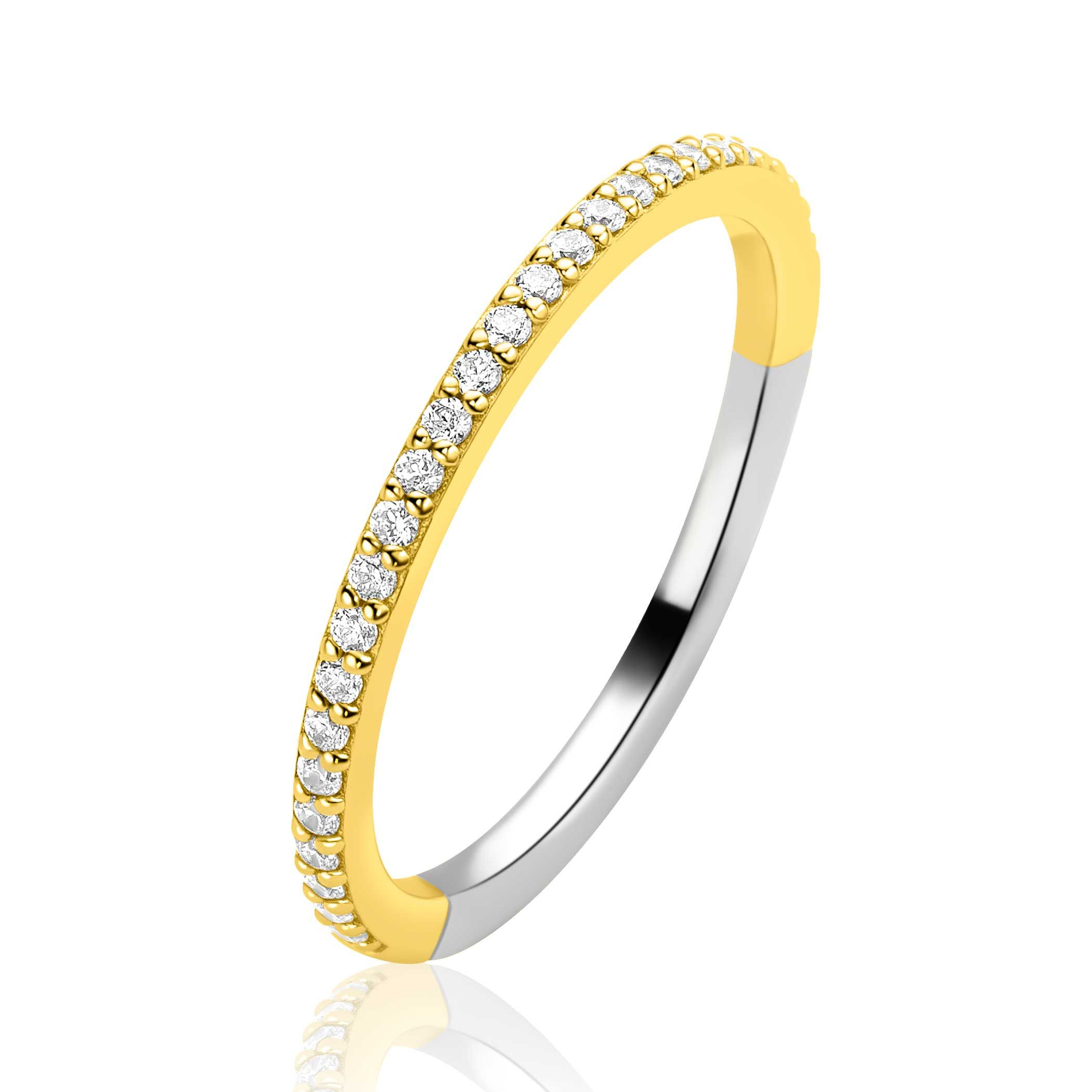 ZINZI goldplated zilveren aanschuifring (1,7mm breed) met een subtiele rij sprankelende zirkonia's. Mix en Match met andere aanschuifringen uit de Zinzi collectie! Vervaardigd van eerste gehalte zilver (925) en extra geel verguld.