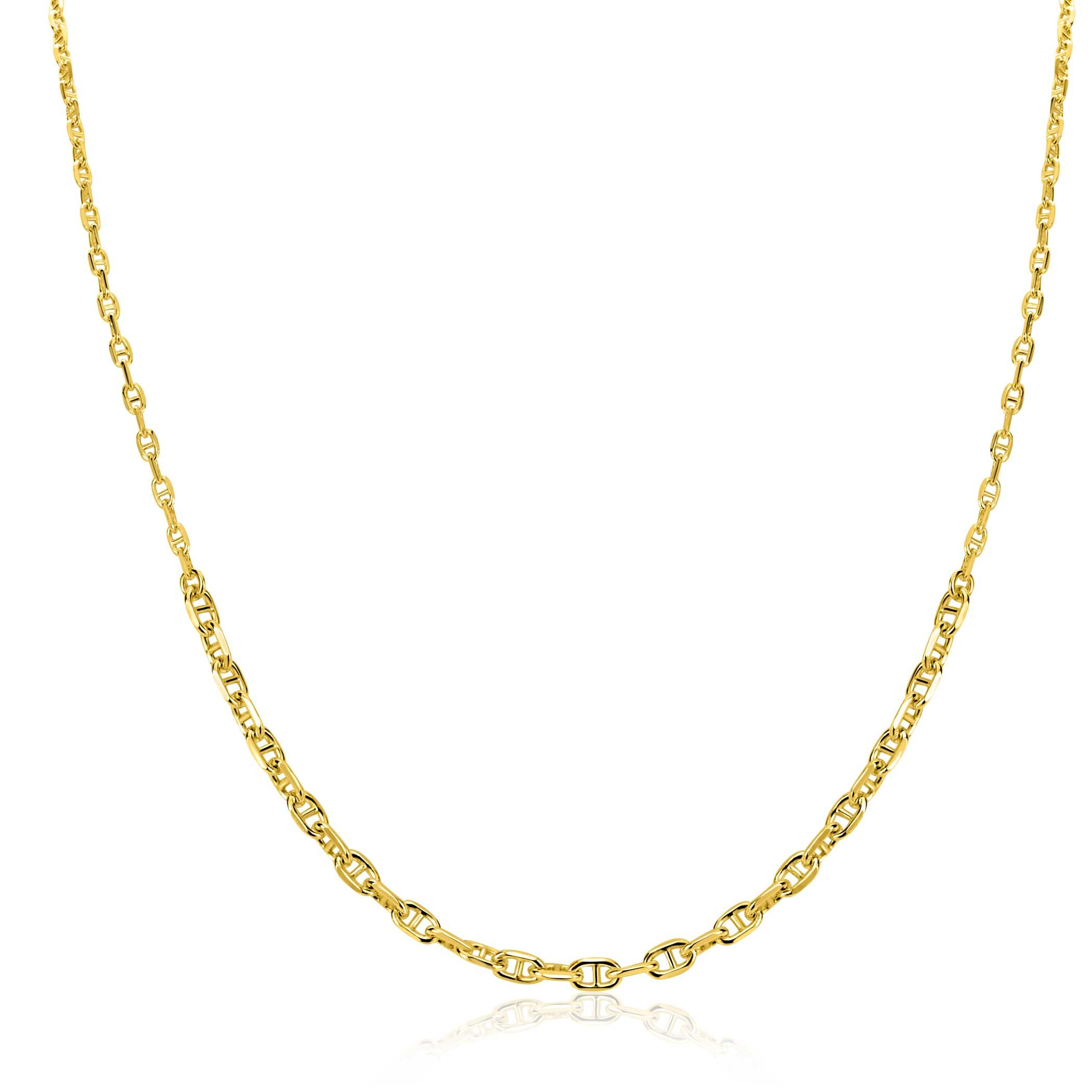 ZINZI goldplated zilveren ketting 45cm met aflopende marineschakels. Vervaardigd van eerste gehalte zilver (925) en extra geel verguld.
