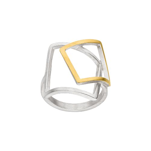 Schicker grafischer Ring aus sIlber und Gold 900. Tragen Sie ihn stilvoll zu besonderen Anlässen oder alltäglichen Outfits als Statement-Stück. Kombinieren Sie ihn mit anderen Schmuckstücken für einen einzigartigen Look oder solo für schlichte Eleganz. Perfekt für jeden Anlass.