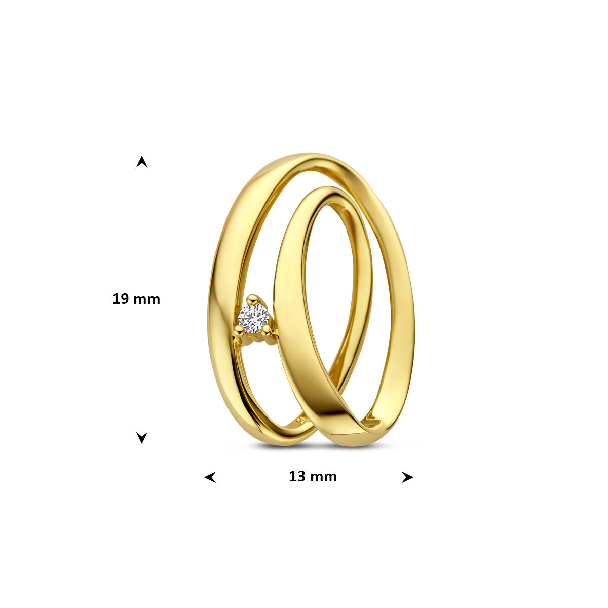 4035363. Geelgouden hanger. Ovaal lus model met &eacute;&eacute;n diamant. 0.03crt. 