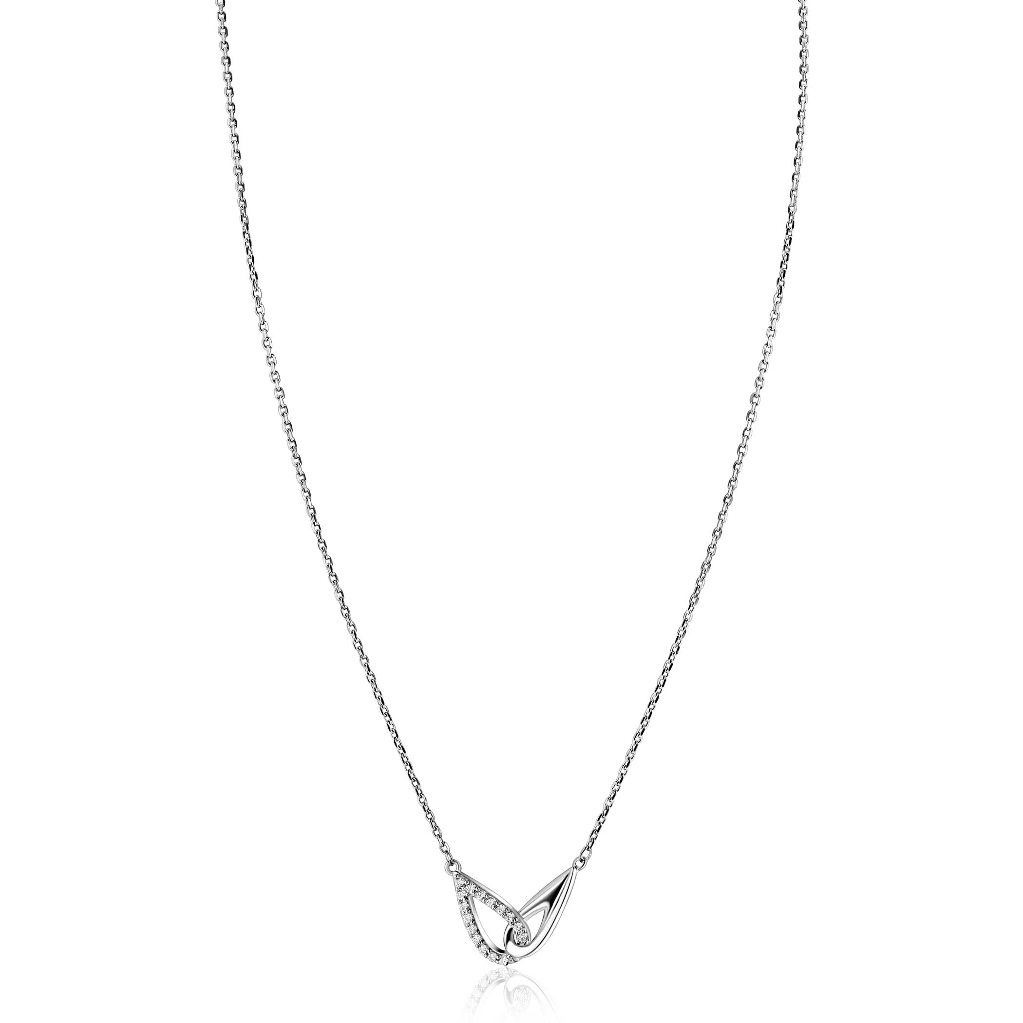 Zinzi zilveren collier met sierlijk tussenstuk met zirkonia's 