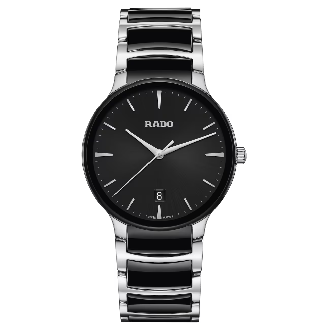 De Rado Centrix R30021152 is een prachtig horloge met een stijlvolle en minimalistische uitstraling. Het horloge heeft een zwarte wijzerplaat, zilveren kast en armband van PVD en High-Tech Ceramic. Het horloge is waterdicht tot 50 meter en heeft een Swiss Quartz uurwerk voor nauwkeurige tijdweergave. Draag dit horloge bij zowel casual als formele gelegenheden voor een chique uitstraling.