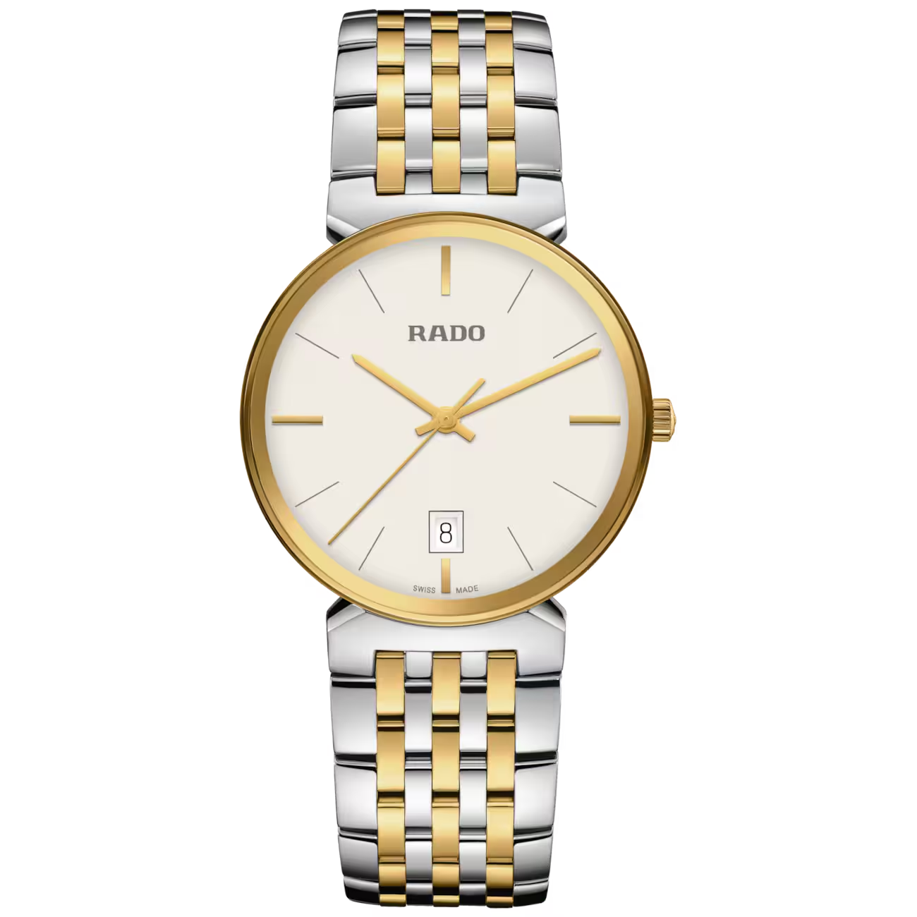 De Rado Florence R48912023 horloge is een elegant polshorloge met Zwitserse quartz-beweging, datumfunctie en analoge aanduiding. Het heeft een ronde roestvrijstalen kast met saffierglas en een goud-zilver kleurige afwerking. Het nikkelvrije ontwerp is anti-allergisch, waterbestendig tot 5 ATM, en ideaal voor dagelijks gebruik. Draag het tijdens formele gelegenheden voor een stijlvolle uitstraling.