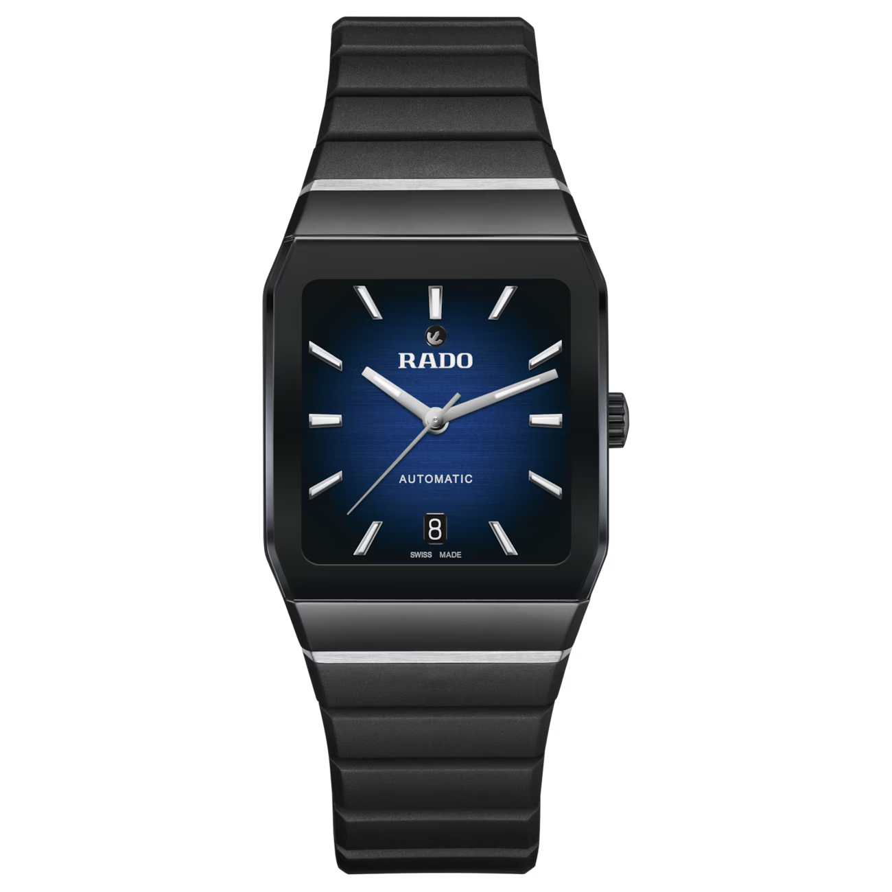 De Rado Anatom R10202209 is een luxe polshorloge met een zwarte keramische kast en blauwe wijzerplaat. Het heeft automatische Zwitserse beweging en is waterdicht tot niveau 5. Met een saffierglas, een siliconen band en een analoge aanduiding is dit stijlvolle horloge perfect voor zakelijke en casual gelegenheden. Draag het om uw pols voor elke chique look.