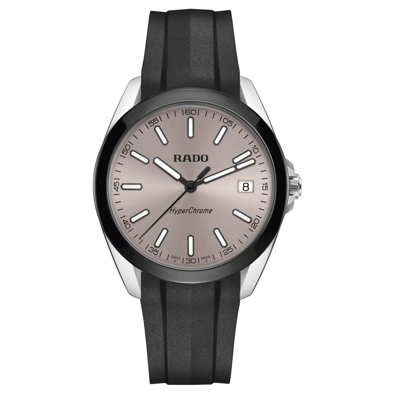 De Rado Hyper Chrome R32280109 is een stijlvolle polshorloge met een zwarte rubberen band en een roestvrijstalen kast. Het horloge heeft een analoge wijzerplaat, datumfunctie en is waterdicht tot 15 ATM. De kast heeft een ronde vorm met een saffierglas. En heeft Zwitsers quartz uurwerk. Perfect voor dagelijks gebruik of speciale gelegenheden.