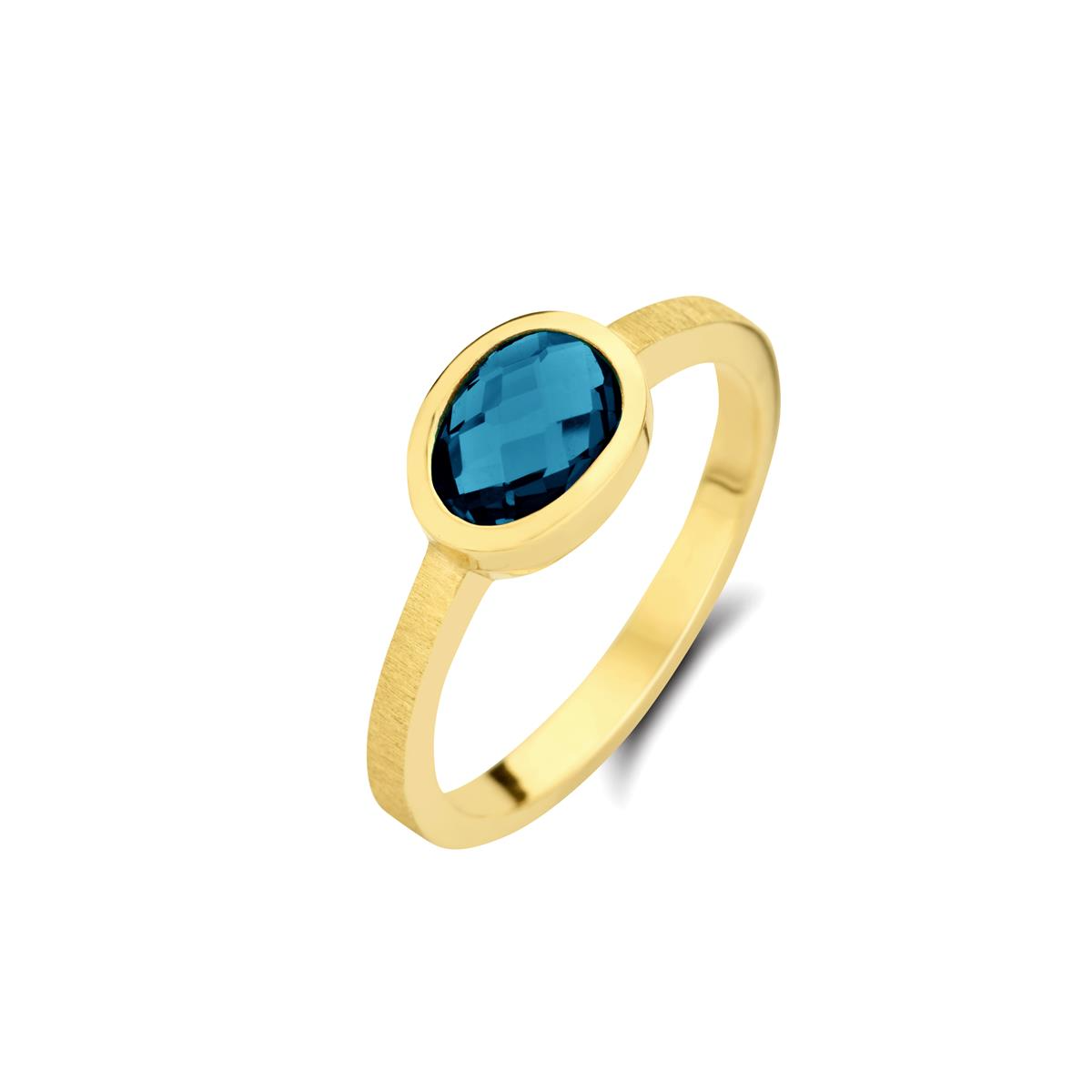 Ring geel 18 kt met London Blue topaas