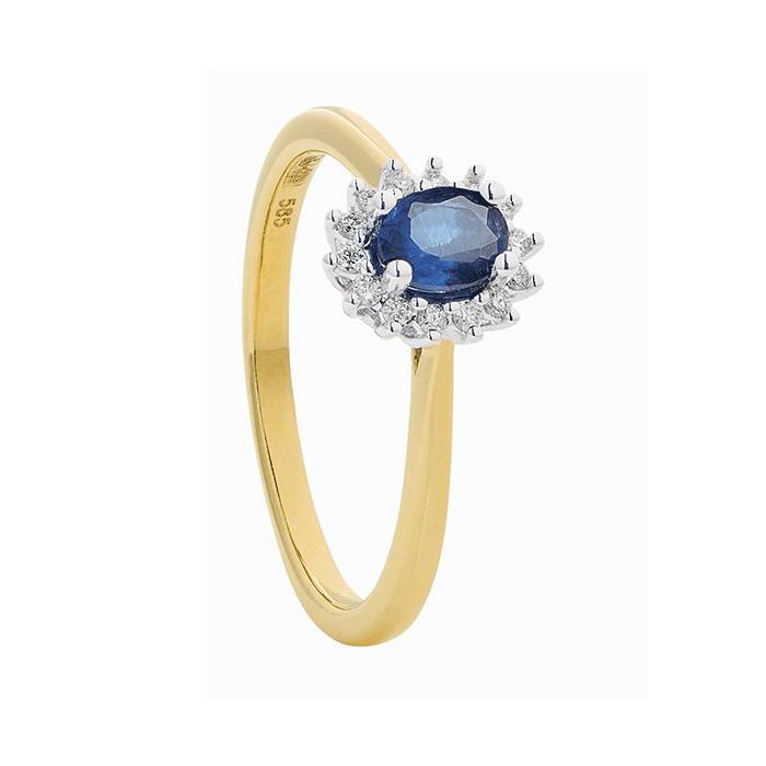 Eclat Lady8/Saffier Gouden Entourage ring met Saffier en 0.08 ct