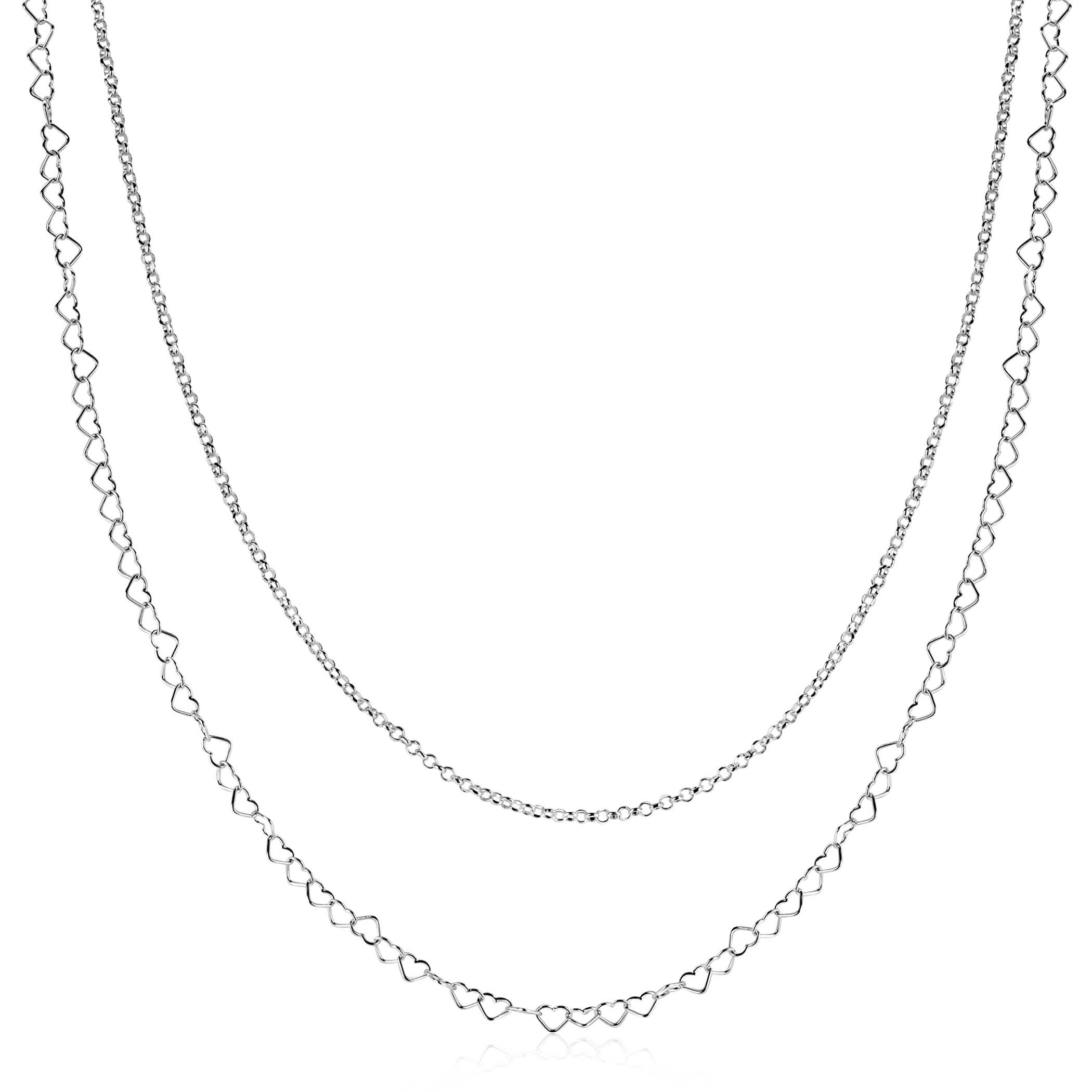 925 zilver 2 rij collier met hartjes en jasseron schakel