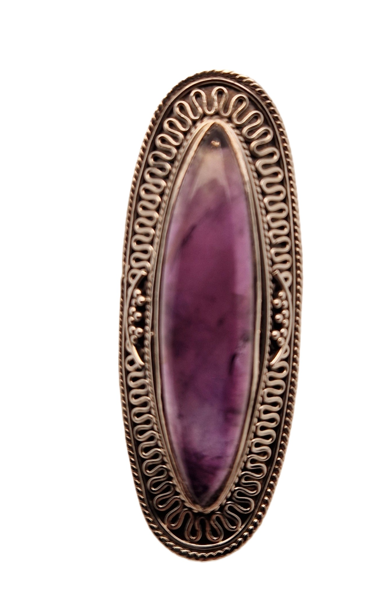 grote zilveren ring met amethyst
55 mm bij 21 mm