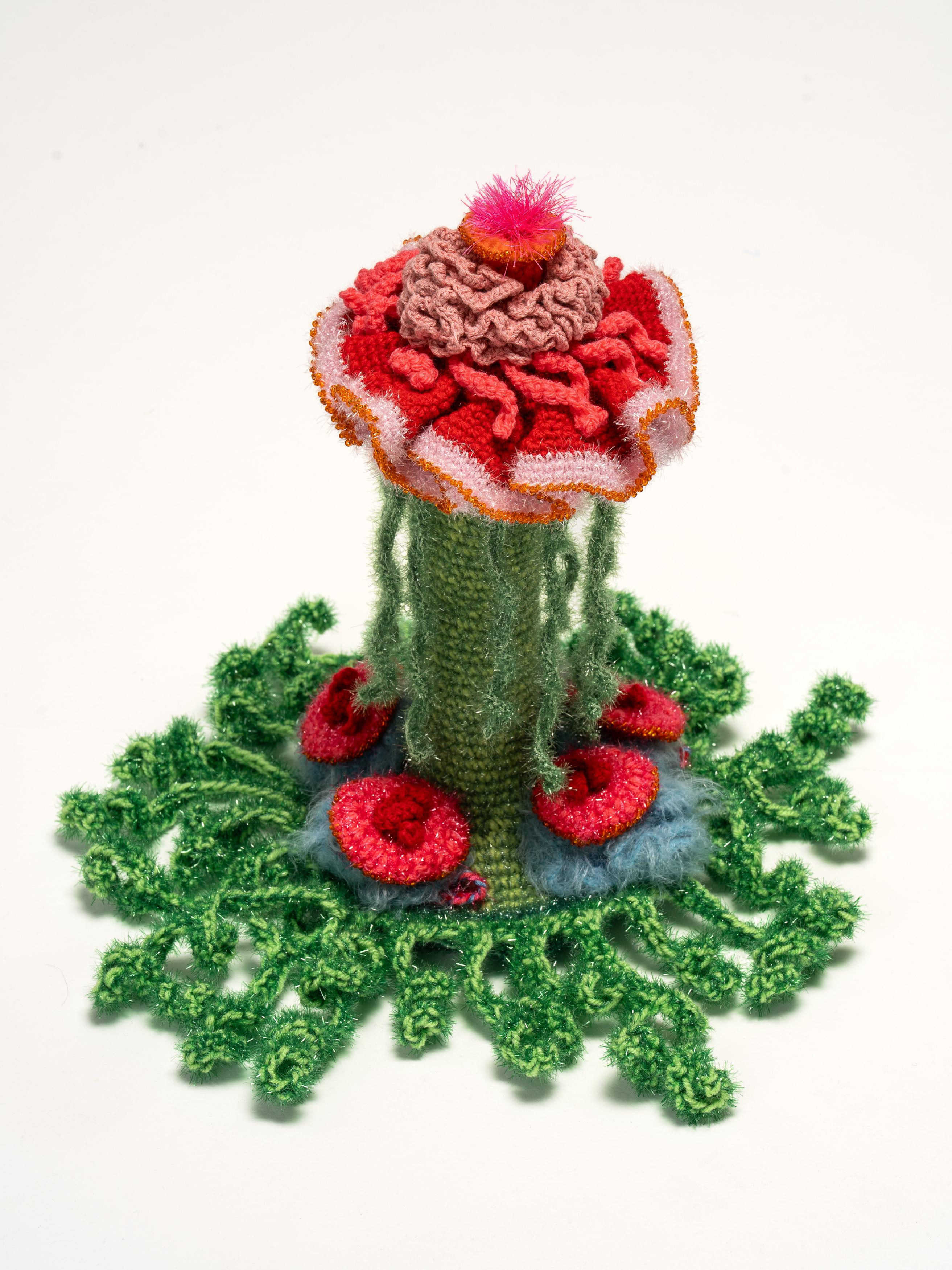 Häkelobjekt der Künstlerin Nadine Sybille Vogt. Fantasievolle Kreation in Wolle und Zwirn und einer beeindruckenden Handarbeit. Natürlich ist dieses Stück ein UNIKAT