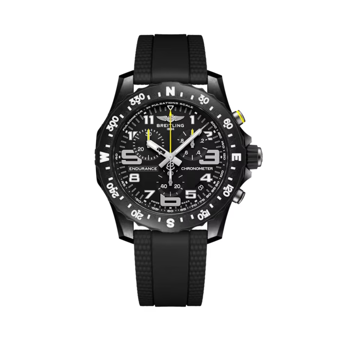 De Breitling Professional Endurance Pro 44, modelnummer X82310E51B1S2, heeft een robuuste 44mm kast van carbon fiber en een stijlvolle zwarte band. Dit herenhorloge beschikt over een handige datumaanduiding. Draag hem dagelijks voor een sportieve en toch verfijnde look. Ideaal voor sportliefhebbers en avonturiers die prestaties willen combineren met stijl.