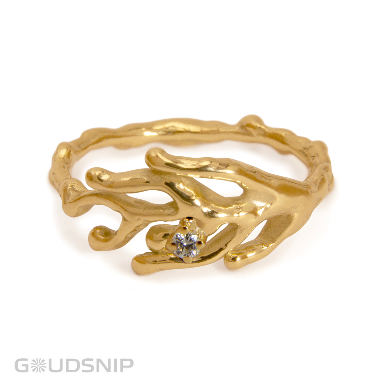 Deze ring hebben we zelf ontworpen en vervaardigd in ons eigen atelier. Het ontwerp is ge&iuml;nspireerd door de natuur.

De ring is ook verkrijgbaar zonder diamant.