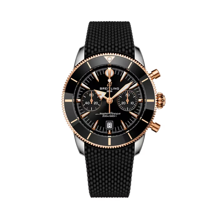 De Breitling Superocean Heritage B01 Chronograph 42, modelnummer UB0156H11B1S1, is een luxe polshorloge gemaakt van roestvrij staal. Het heeft een zwarte horlogeband en bevat een datumfunctie. Draag deze elegante klok best bij zakelijke of formele gelegenheden voor een verfijnde uitstraling. Perfect voor stijlvolle professionals die waarde hechten aan kwaliteit en precisie.