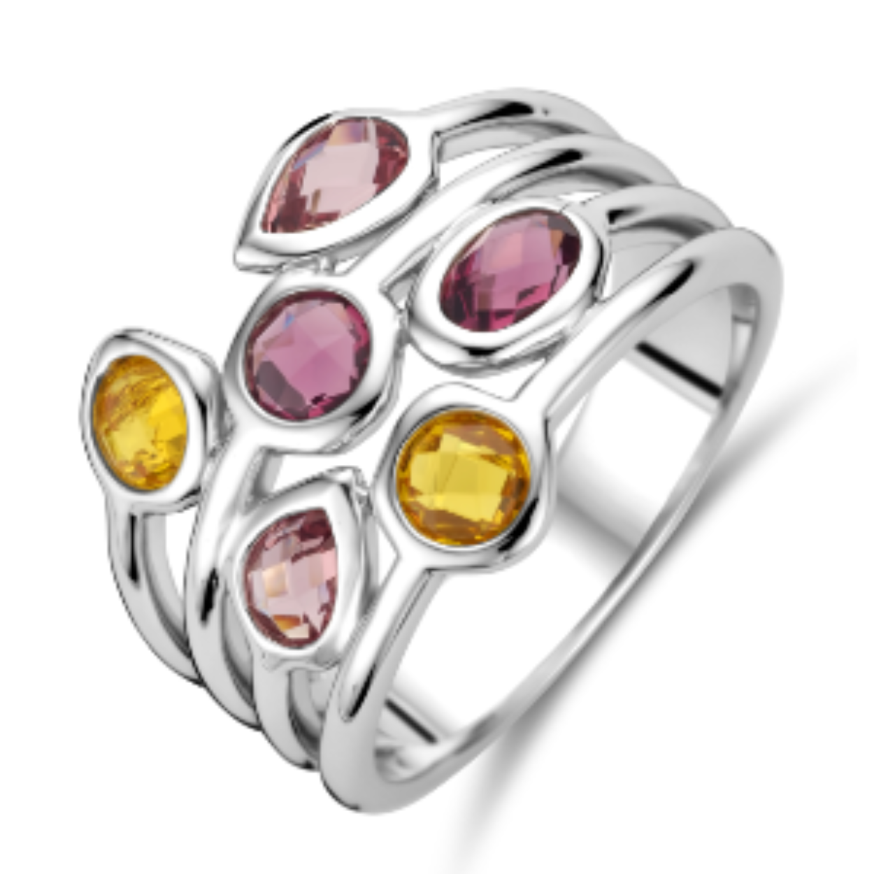 RDL Zilveren ring met gekleurde stenen; paars/geel