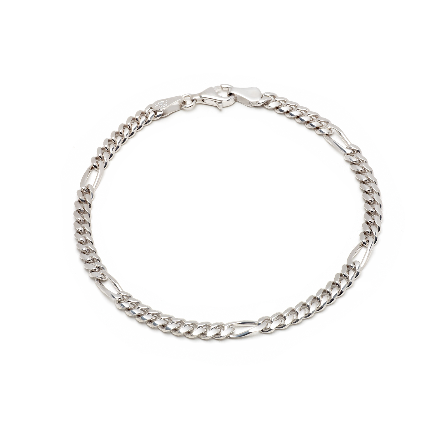 Zilveren gerhodineerde figaro armband 4mm 20.5cm
