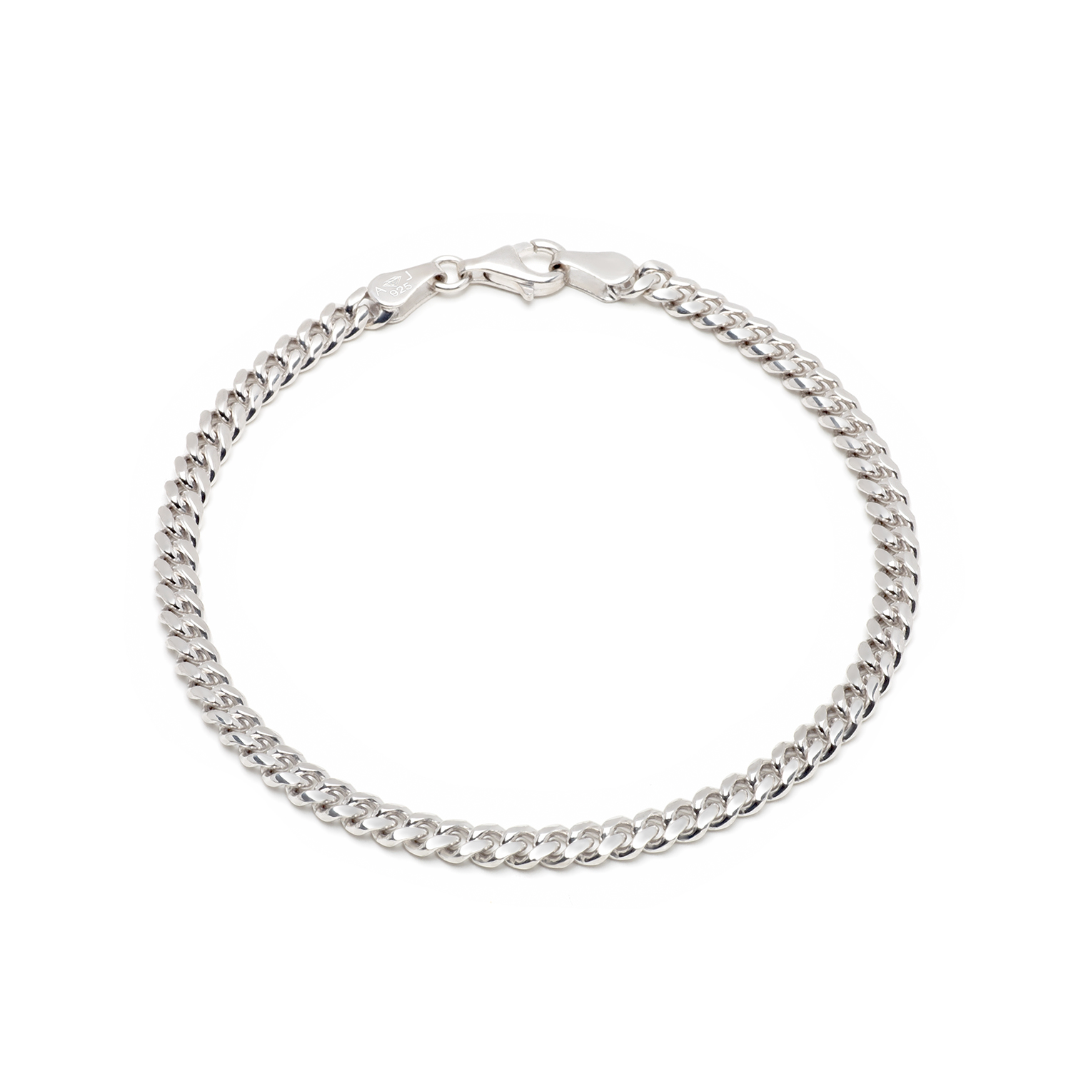 Zilveren gerhodineerde bol geslepen gourmet armband 4mm 21cm